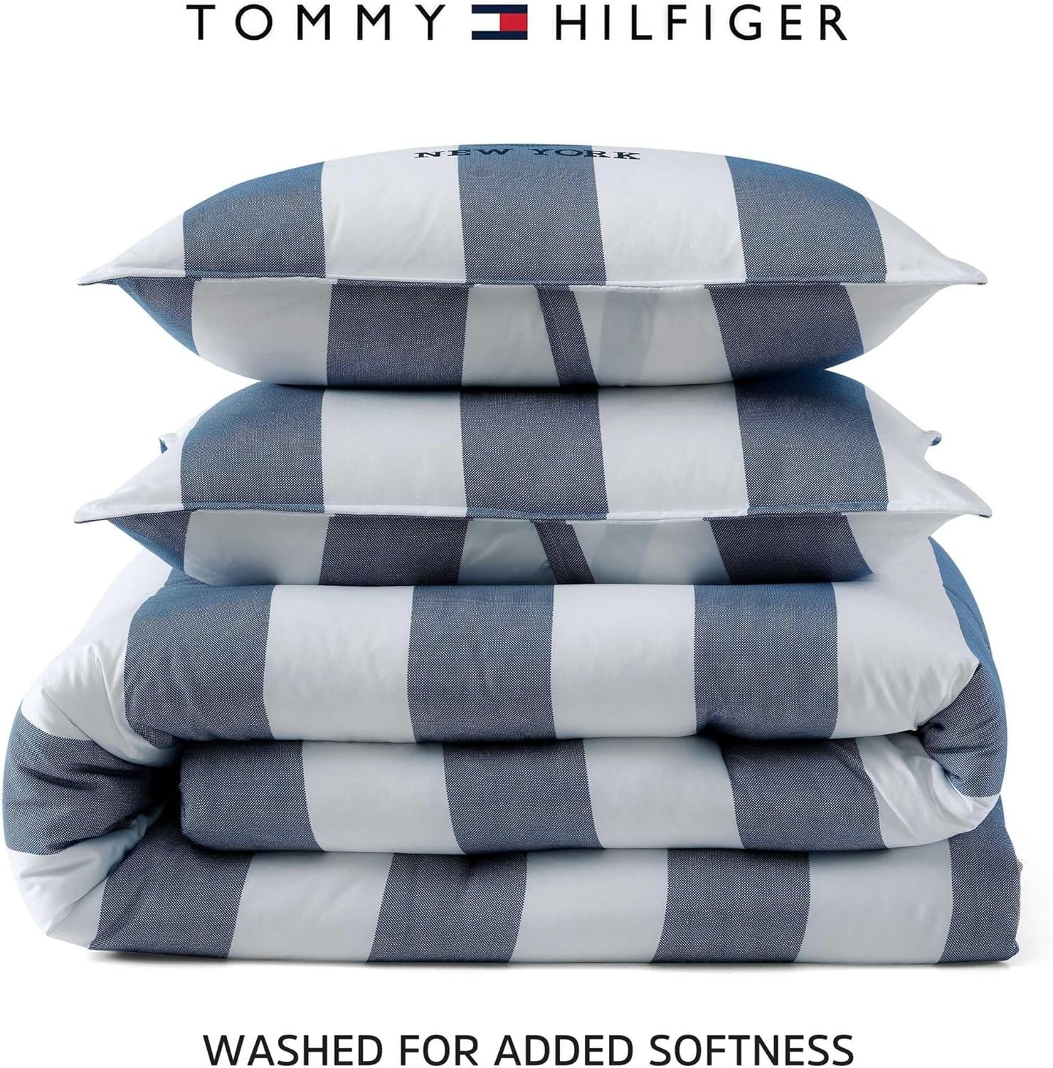 image:imageTommy Hilfiger Queen Comforter Set Soft amp Reversible Striped Bedding for Year Round Comfort 3 Piece Bed Set with Matching Pillowcases Berkeley Stripe Deep BlueBerkeley Stripe Deep Blue
