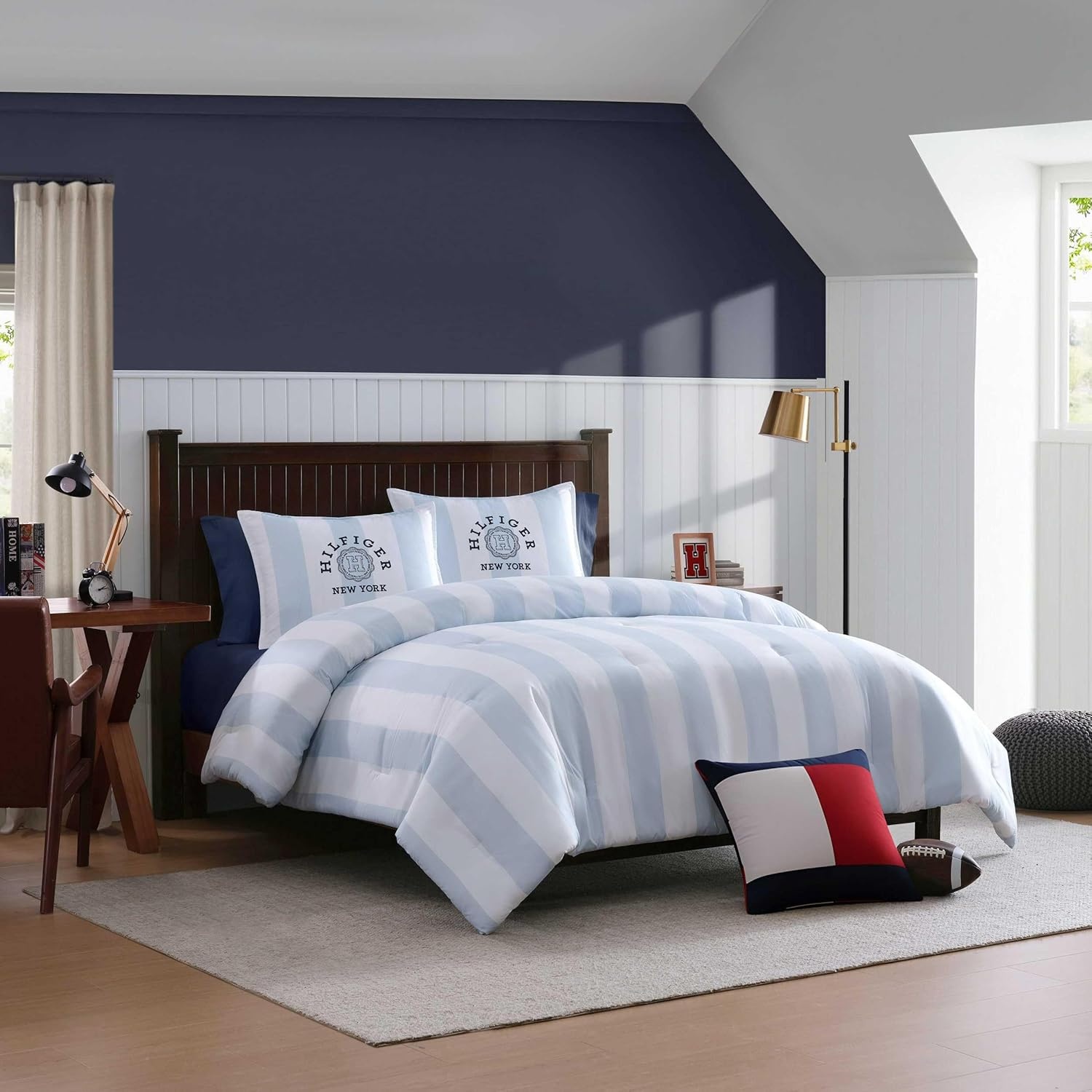 image:imageTommy Hilfiger Queen Comforter Set Soft amp Reversible Striped Bedding for Year Round Comfort 3 Piece Bed Set with Matching Pillowcases Berkeley Stripe Deep BlueBerkeley Stripe Light Blue