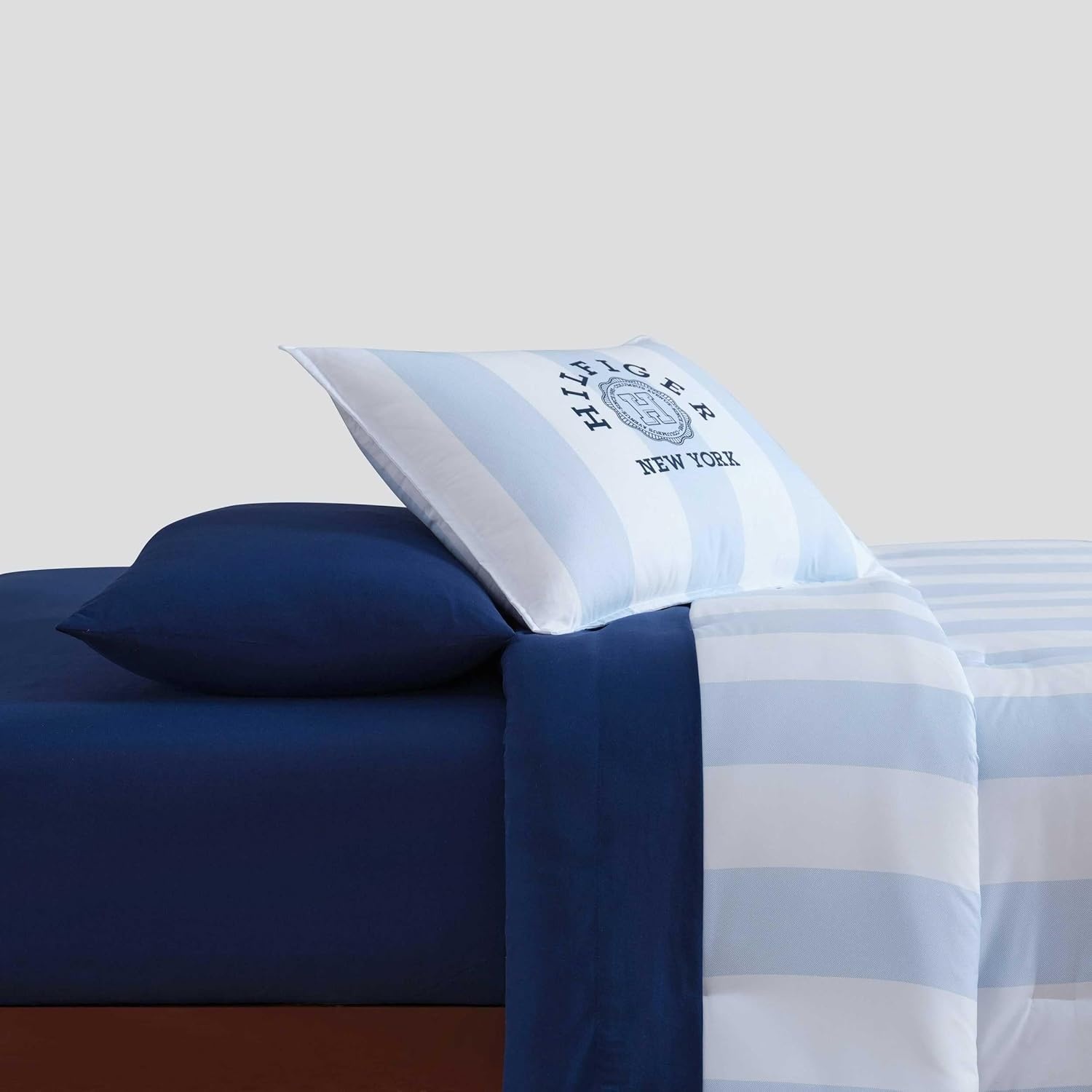 image:imageTommy Hilfiger Queen Comforter Set Soft amp Reversible Striped Bedding for Year Round Comfort 3 Piece Bed Set with Matching Pillowcases Berkeley Stripe Deep BlueBerkeley Stripe Light Blue