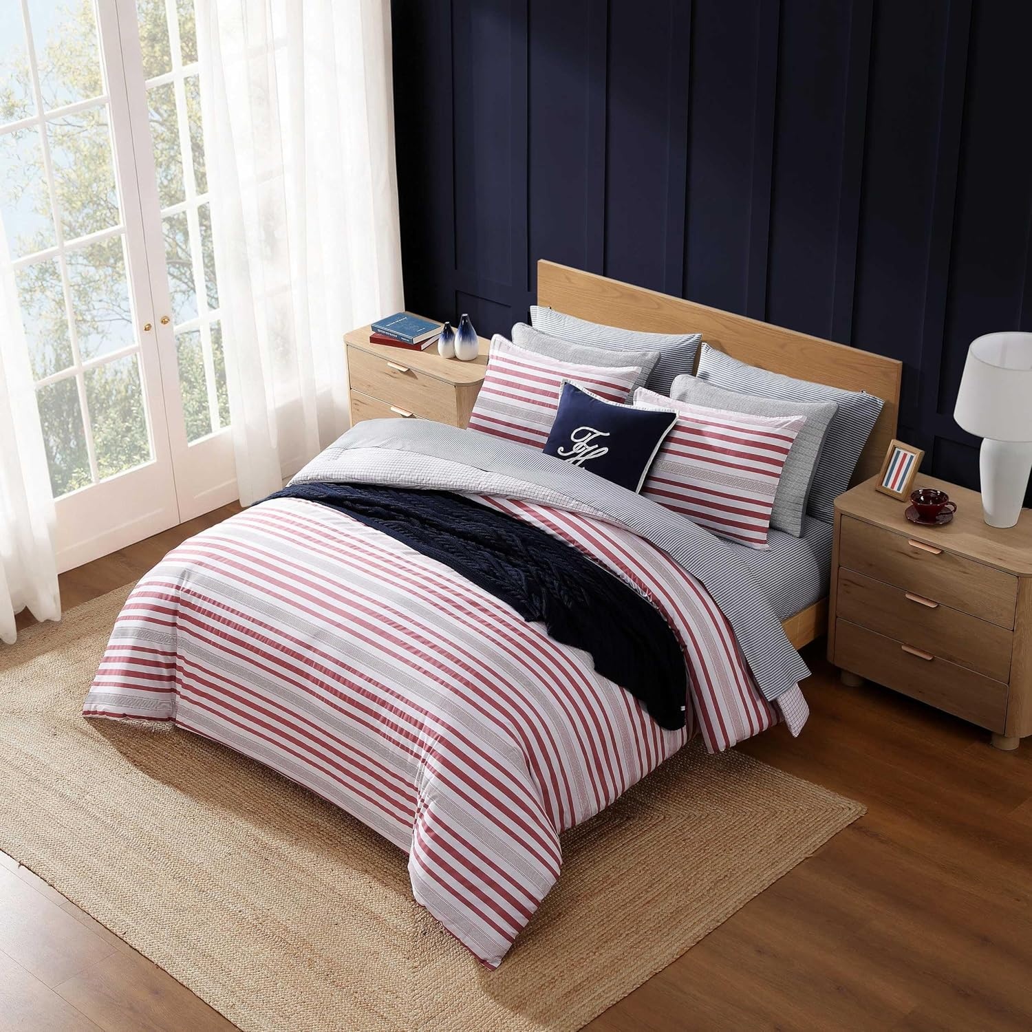 image:imageTommy Hilfiger Twin Comforter Set Cotton Americana Inspired Bedding with a Naturally Soft Feel 2 Piece Bed Set with Matching Pillowcase Trellis FlagChristopher Texture GreyMandalay Beach StripeVermont Plaid Red