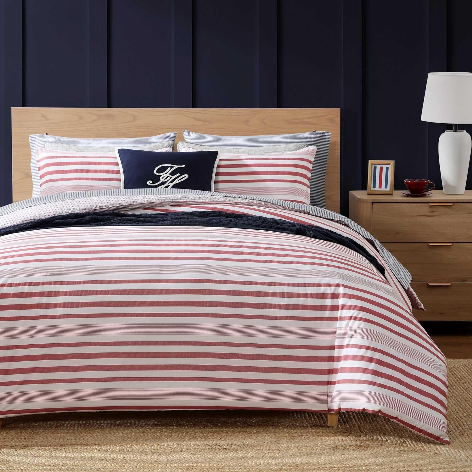 image:imageTommy Hilfiger Twin Comforter Set Cotton Americana Inspired Bedding with a Naturally Soft Feel 2 Piece Bed Set with Matching Pillowcase Trellis FlagChristopher Texture GreyMandalay Beach StripeVermont Plaid Red