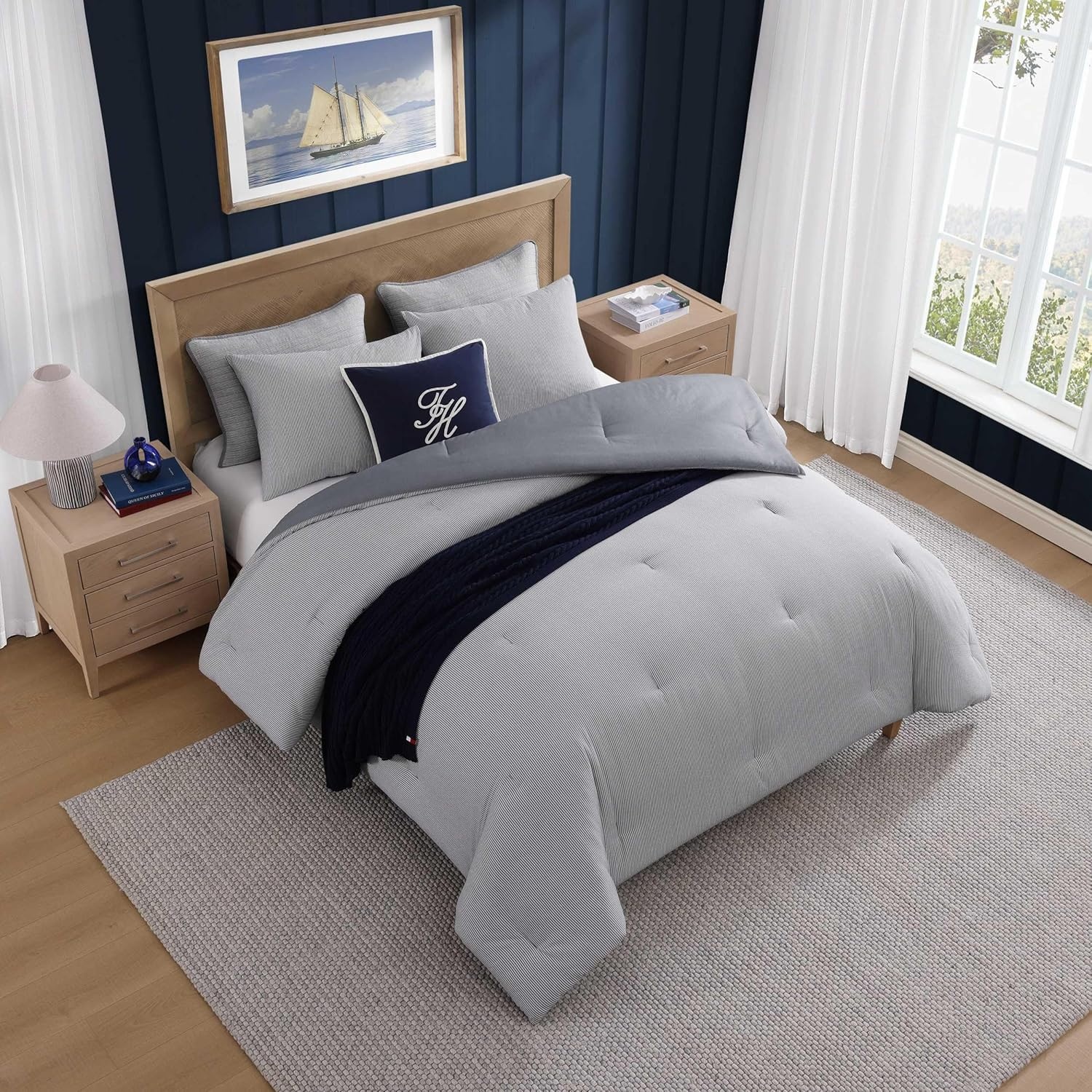 image:imageTommy Hilfiger Twin Comforter Set Cotton Americana Inspired Bedding with a Naturally Soft Feel 2 Piece Bed Set with Matching Pillowcase Trellis FlagChristopher Texture GreyTommy Sandbar StripeChristopher Texture Blue