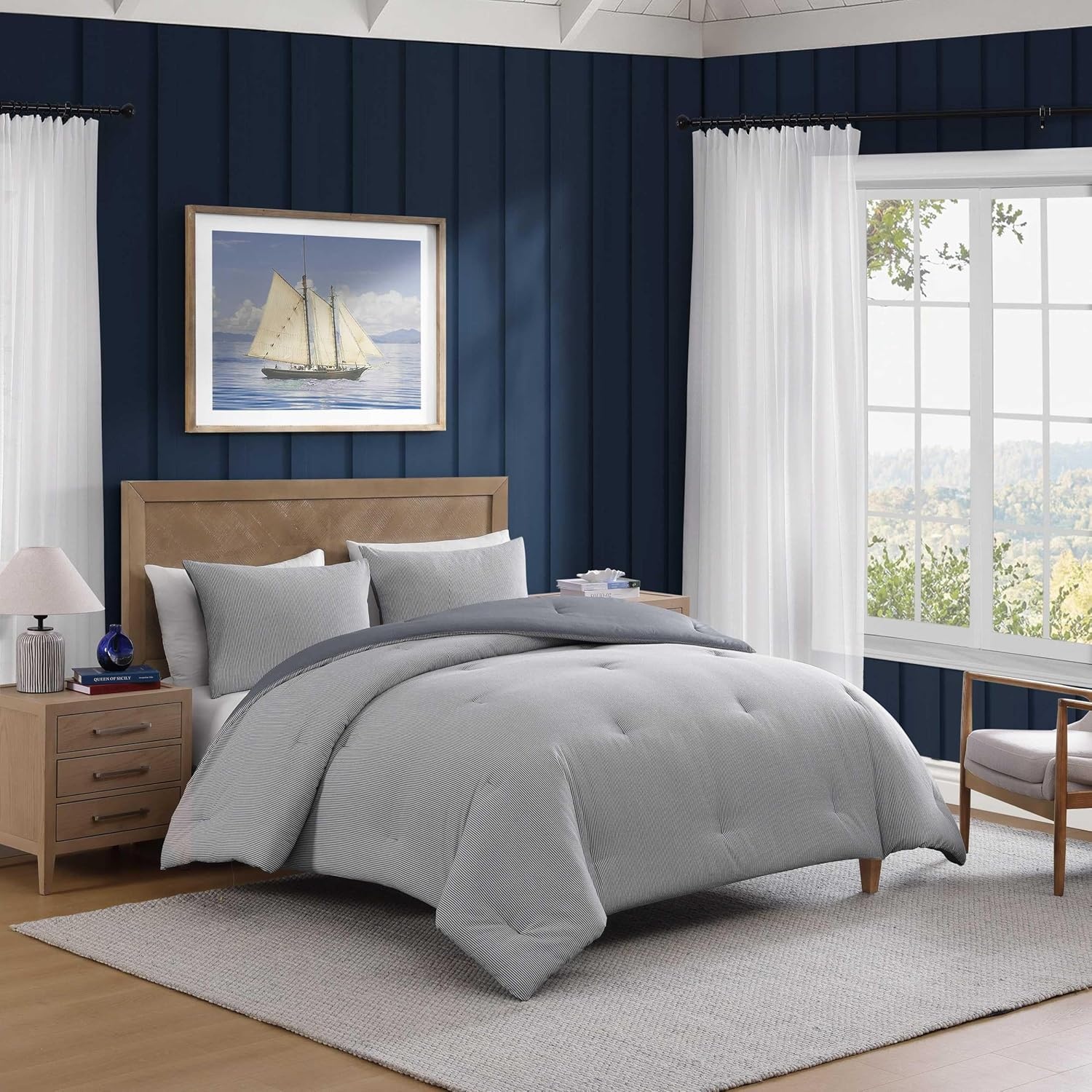 image:imageTommy Hilfiger Twin Comforter Set Cotton Americana Inspired Bedding with a Naturally Soft Feel 2 Piece Bed Set with Matching Pillowcase Trellis FlagChristopher Texture GreyTommy Sandbar StripeChristopher Texture Blue