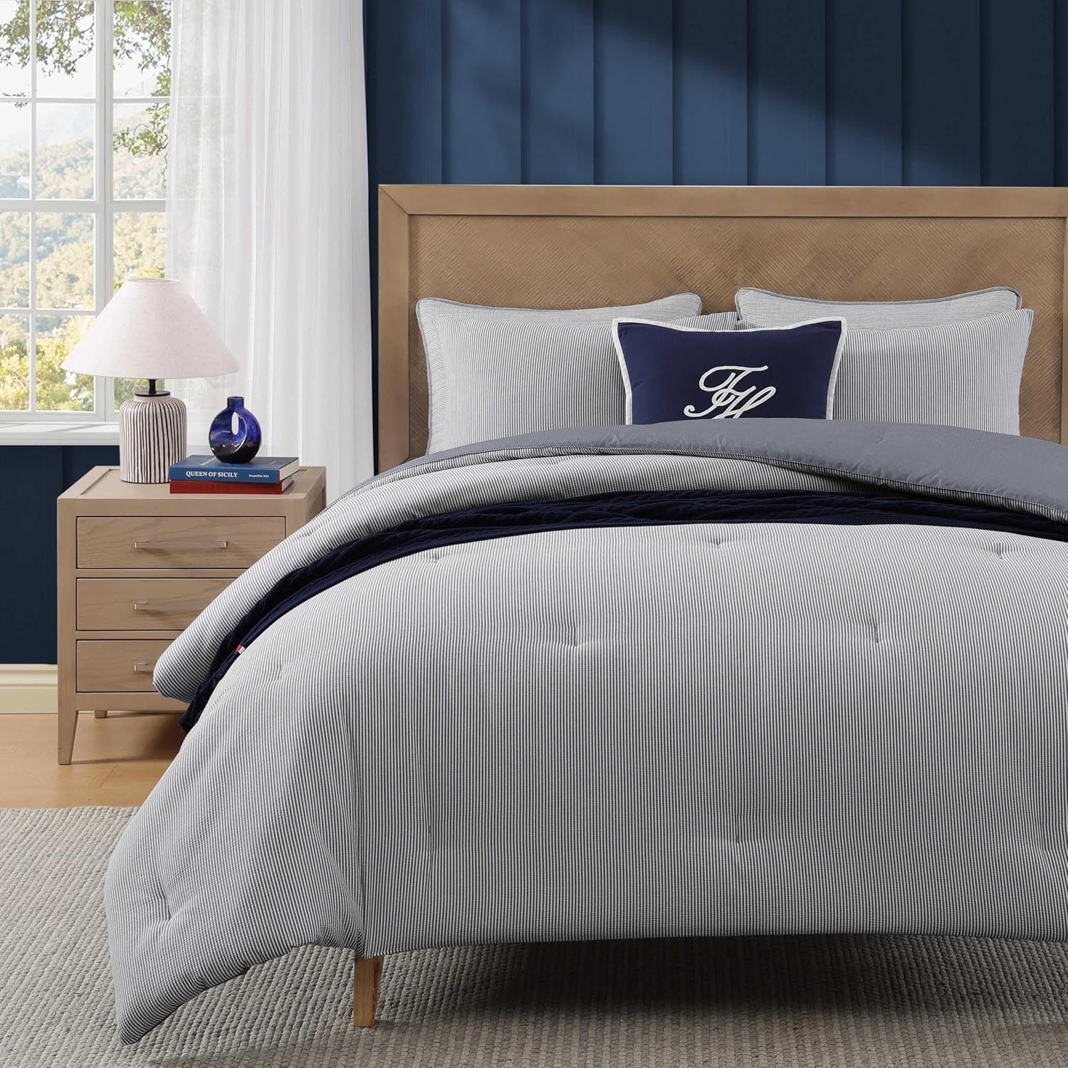 image:imageTommy Hilfiger Twin Comforter Set Cotton Americana Inspired Bedding with a Naturally Soft Feel 2 Piece Bed Set with Matching Pillowcase Trellis FlagChristopher Texture GreyTommy Sandbar StripeChristopher Texture Blue