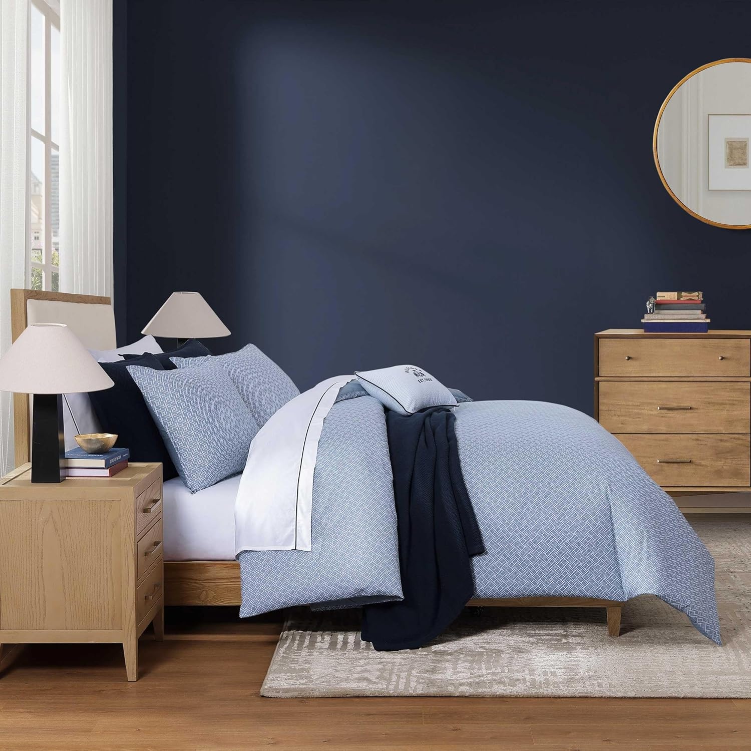 image:imageTommy Hilfiger Twin Comforter Set UltraSoft Cotton Bedding with Matching Sham Reversible Design Medium Weight for YearRound Comfort Striped Americana Decor Classic Stripe Dark BlueTrellis FlagChristopher Blue