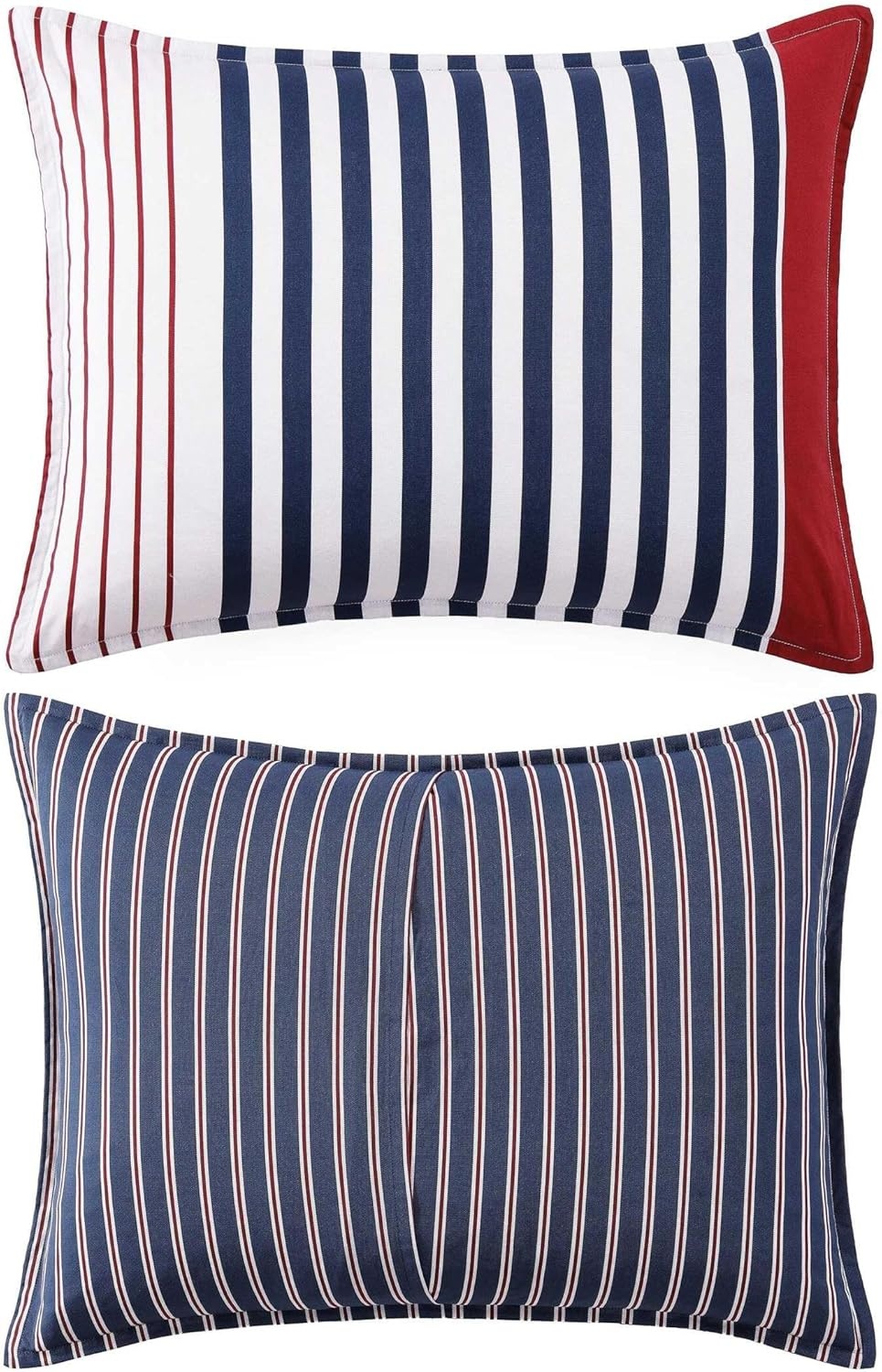 image:imageTommy Hilfiger Twin Comforter Set UltraSoft Cotton Bedding with Matching Sham Reversible Design Medium Weight for YearRound Comfort Striped Americana Decor Brooklyn BlueTwin