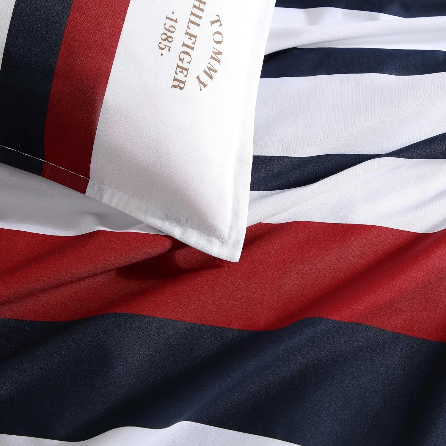image:imageTommy Hilfiger Twin Comforter Set UltraSoft Cotton Bedding with Matching Sham Reversible Design Medium Weight for YearRound Comfort Striped Americana Decor Classic Stripe Dark BlueClassic Stripe Blue