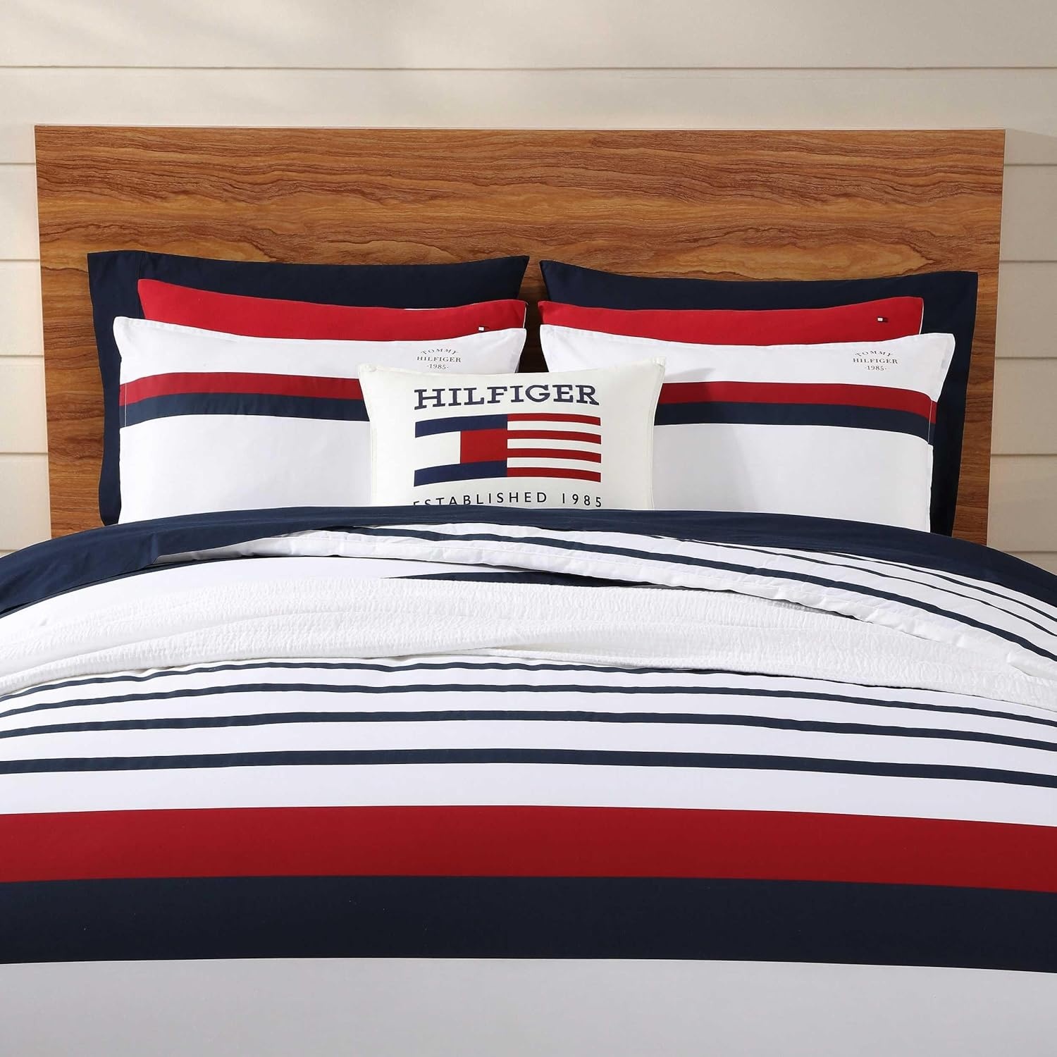 image:imageTommy Hilfiger Twin Comforter Set UltraSoft Cotton Bedding with Matching Sham Reversible Design Medium Weight for YearRound Comfort Striped Americana Decor Classic Stripe Dark BlueClassic Stripe Blue