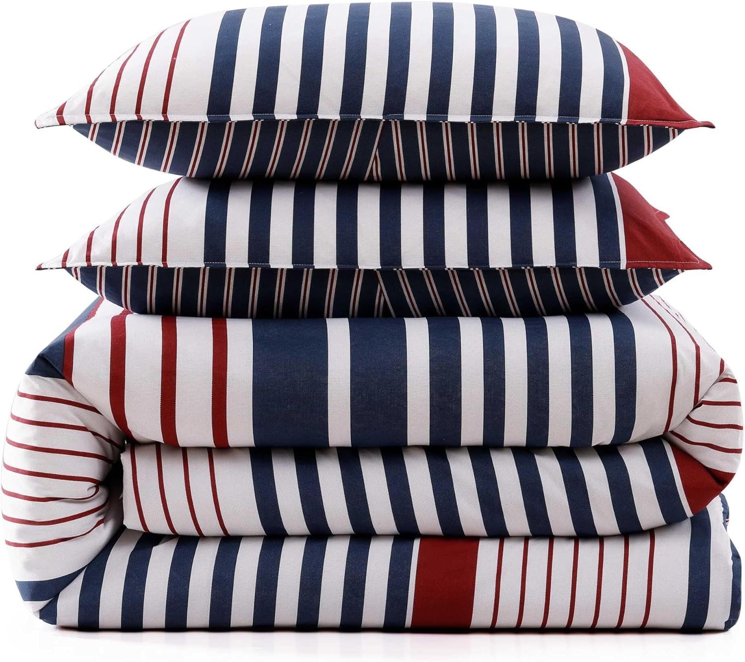 image:imageTommy Hilfiger Twin Comforter Set UltraSoft Cotton Bedding with Matching Sham Reversible Design Medium Weight for YearRound Comfort Striped Americana Decor Brooklyn BlueQueen