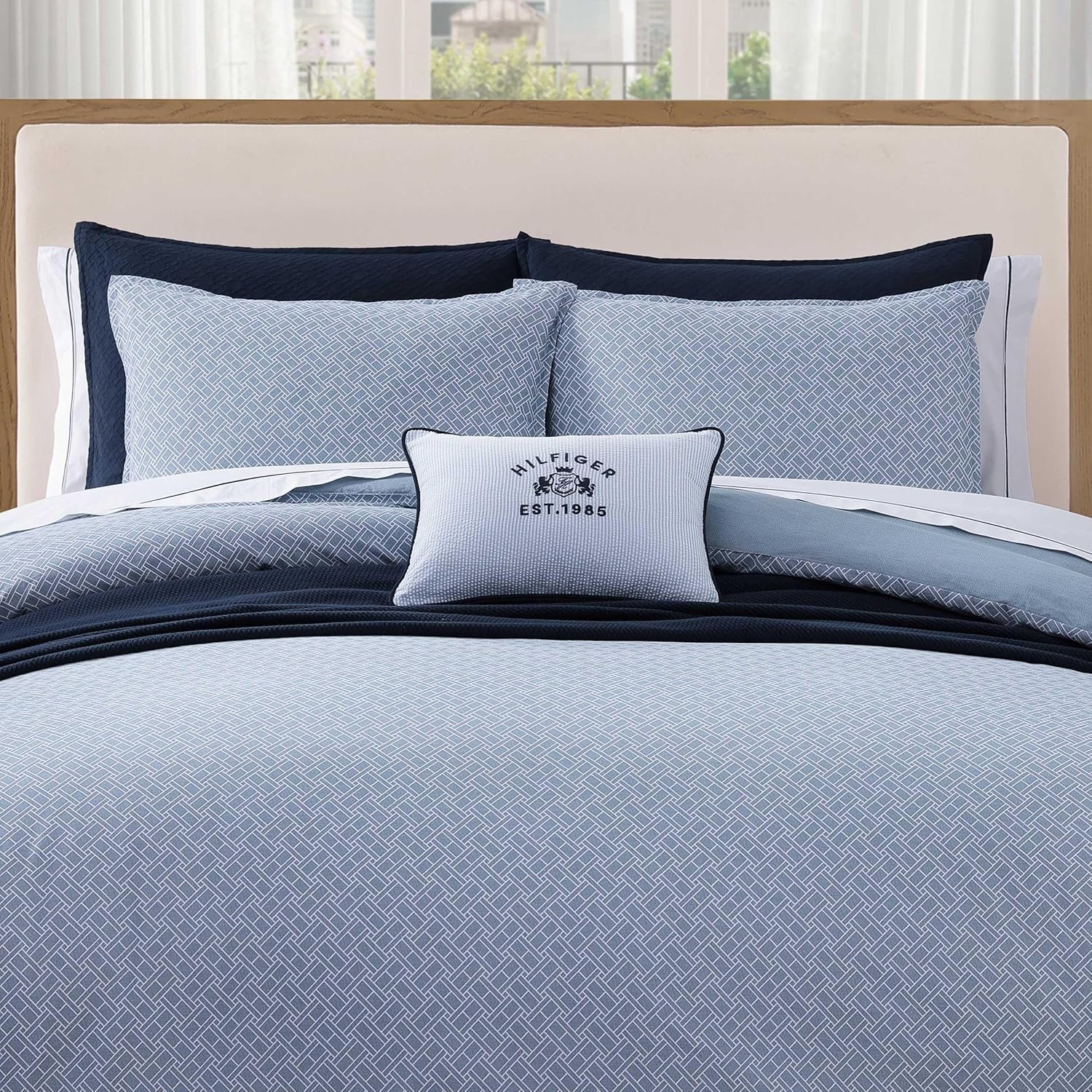 image:imageTommy Hilfiger Twin Comforter Set UltraSoft Cotton Bedding with Matching Sham Reversible Design Medium Weight for YearRound Comfort Striped Americana Decor Classic Stripe Dark BlueTrellis FlagChristopher Blue