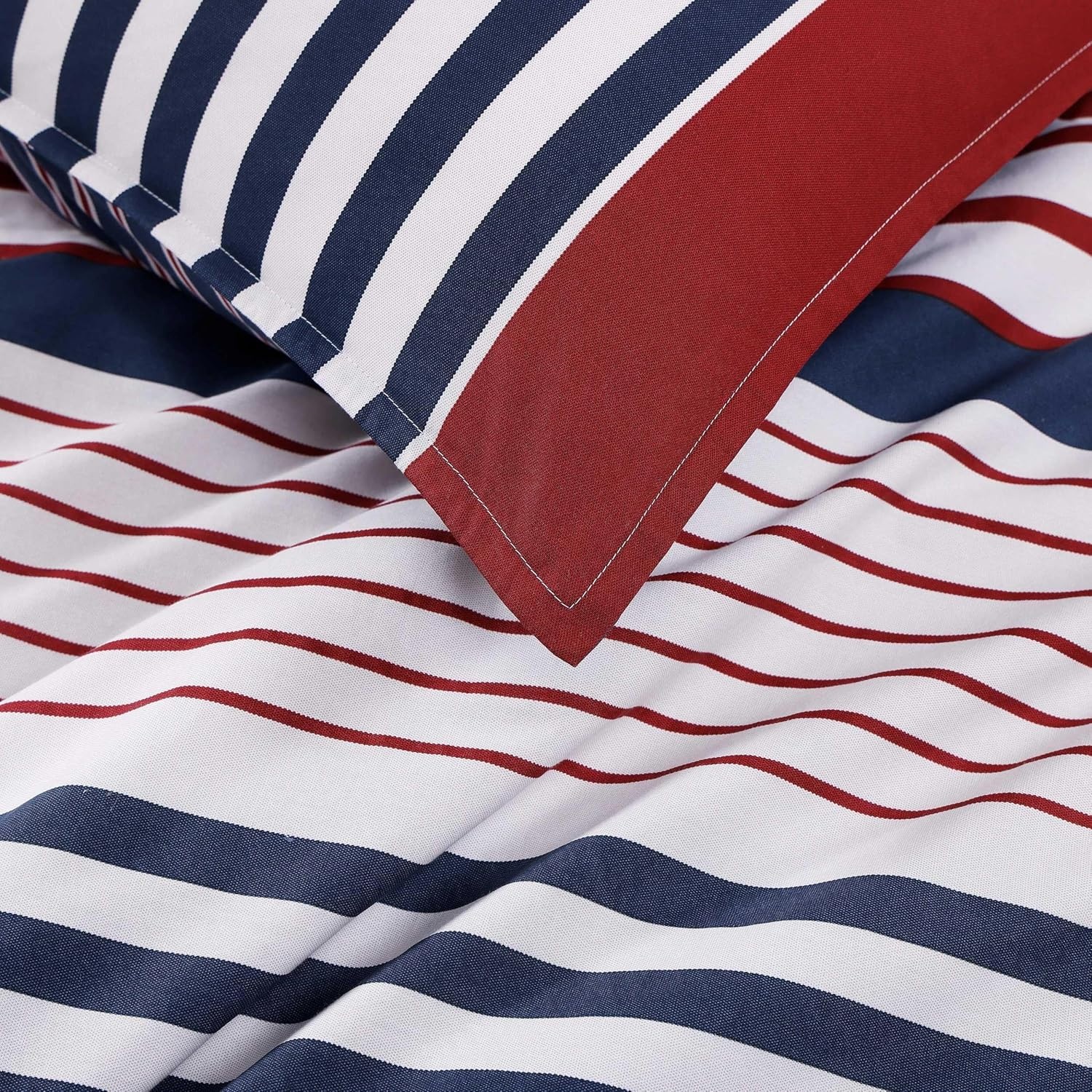 image:imageTommy Hilfiger Twin Comforter Set UltraSoft Cotton Bedding with Matching Sham Reversible Design Medium Weight for YearRound Comfort Striped Americana Decor Brooklyn BlueQueen