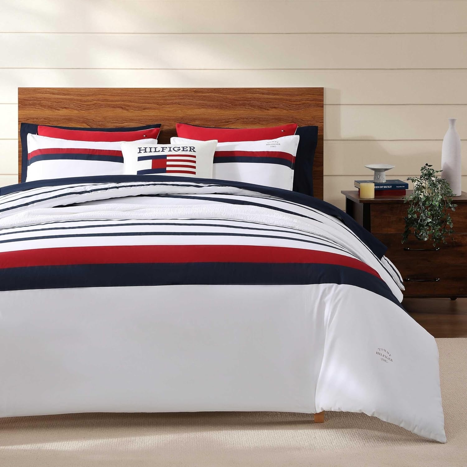image:imageTommy Hilfiger Twin Comforter Set UltraSoft Cotton Bedding with Matching Sham Reversible Design Medium Weight for YearRound Comfort Striped Americana Decor Classic Stripe Dark BlueClassic Stripe Blue