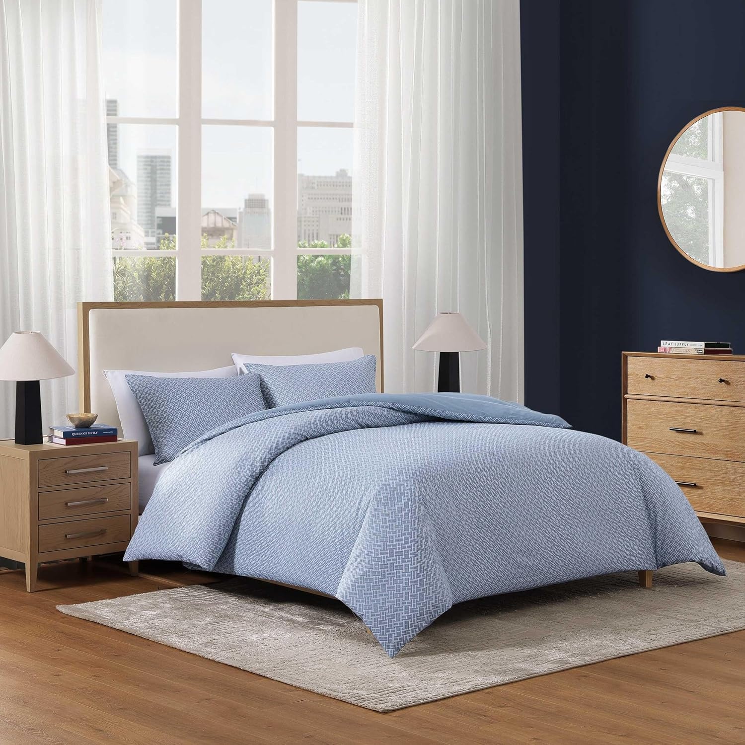 image:imageTommy Hilfiger Twin Comforter Set UltraSoft Cotton Bedding with Matching Sham Reversible Design Medium Weight for YearRound Comfort Striped Americana Decor Classic Stripe Dark BlueTrellis FlagChristopher Blue