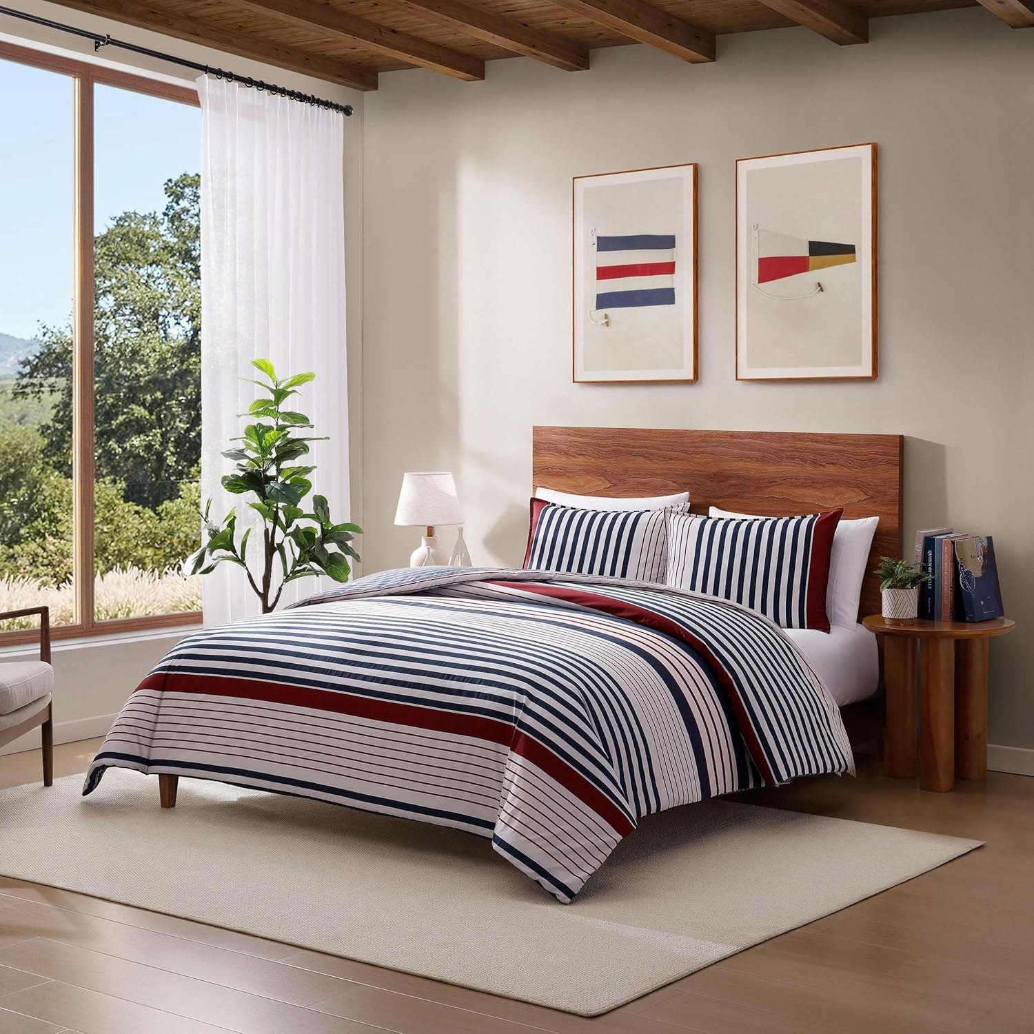 image:imageTommy Hilfiger Twin Comforter Set UltraSoft Cotton Bedding with Matching Sham Reversible Design Medium Weight for YearRound Comfort Striped Americana Decor Brooklyn BlueTwin