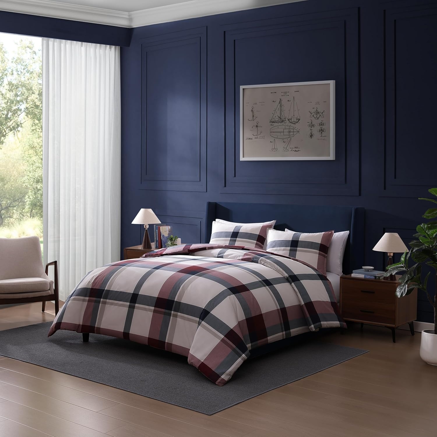 image:imageTommy Hilfiger Twin Comforter Set UltraSoft Cotton Bedding with Matching Sham Reversible Stripe amp Plaid Design Medium Weight for YearRound Comfort Americana Decor Prospect BlueKing