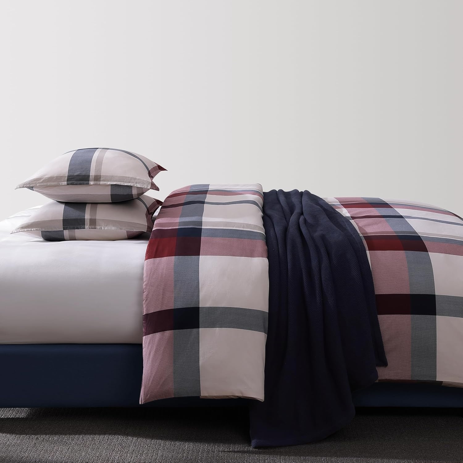 image:imageTommy Hilfiger Twin Comforter Set UltraSoft Cotton Bedding with Matching Sham Reversible Stripe amp Plaid Design Medium Weight for YearRound Comfort Americana Decor Prospect BlueKing