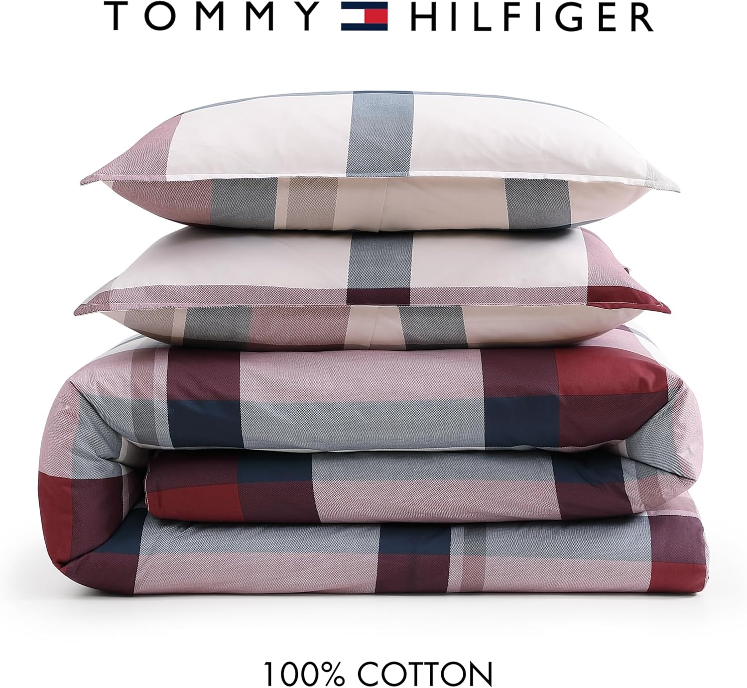 image:imageTommy Hilfiger Twin Comforter Set UltraSoft Cotton Bedding with Matching Sham Reversible Stripe amp Plaid Design Medium Weight for YearRound Comfort Americana Decor Prospect BlueKing