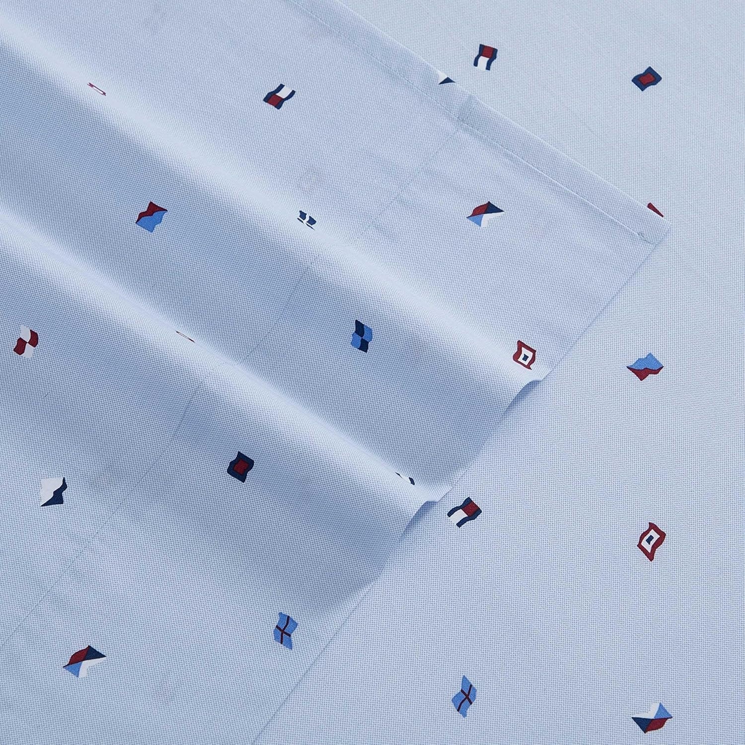 image:imageTommy Hilfiger Twin Size Sheets Set Crisp amp Tailored Cooling Sheets with a Cotton Percale Lightweight Feel Bed Sheets with Matching Pillowcase amp Fitted Sheet Cass Park Mix GreenNautical Flag Blue