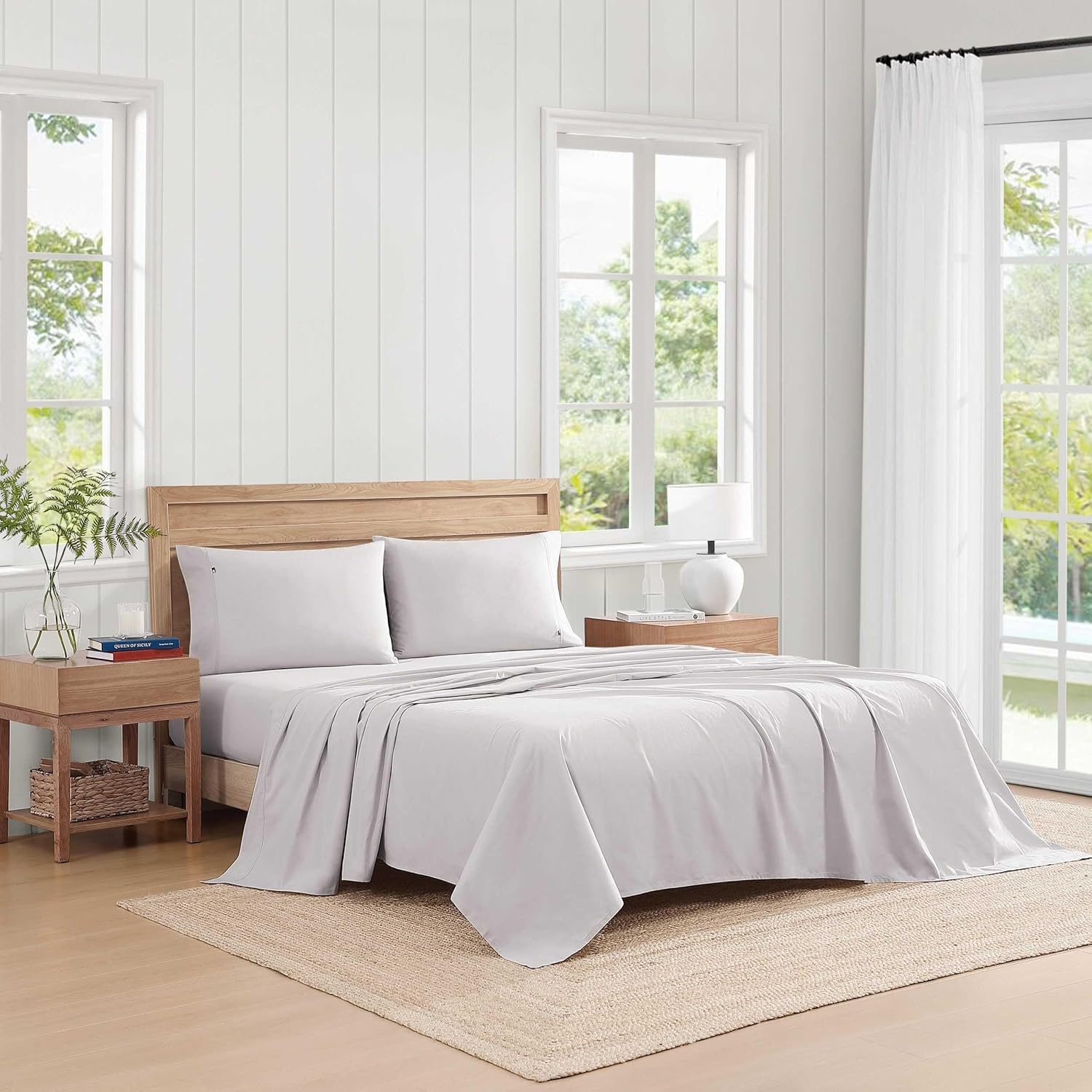 image:imageTommy Hilfiger Twin Size Sheets Set Crisp amp Tailored Cooling Sheets with a Cotton Percale Lightweight Feel Bed Sheets with Matching Pillowcase amp Fitted Sheet Cass Park Mix GreenSolid Grey