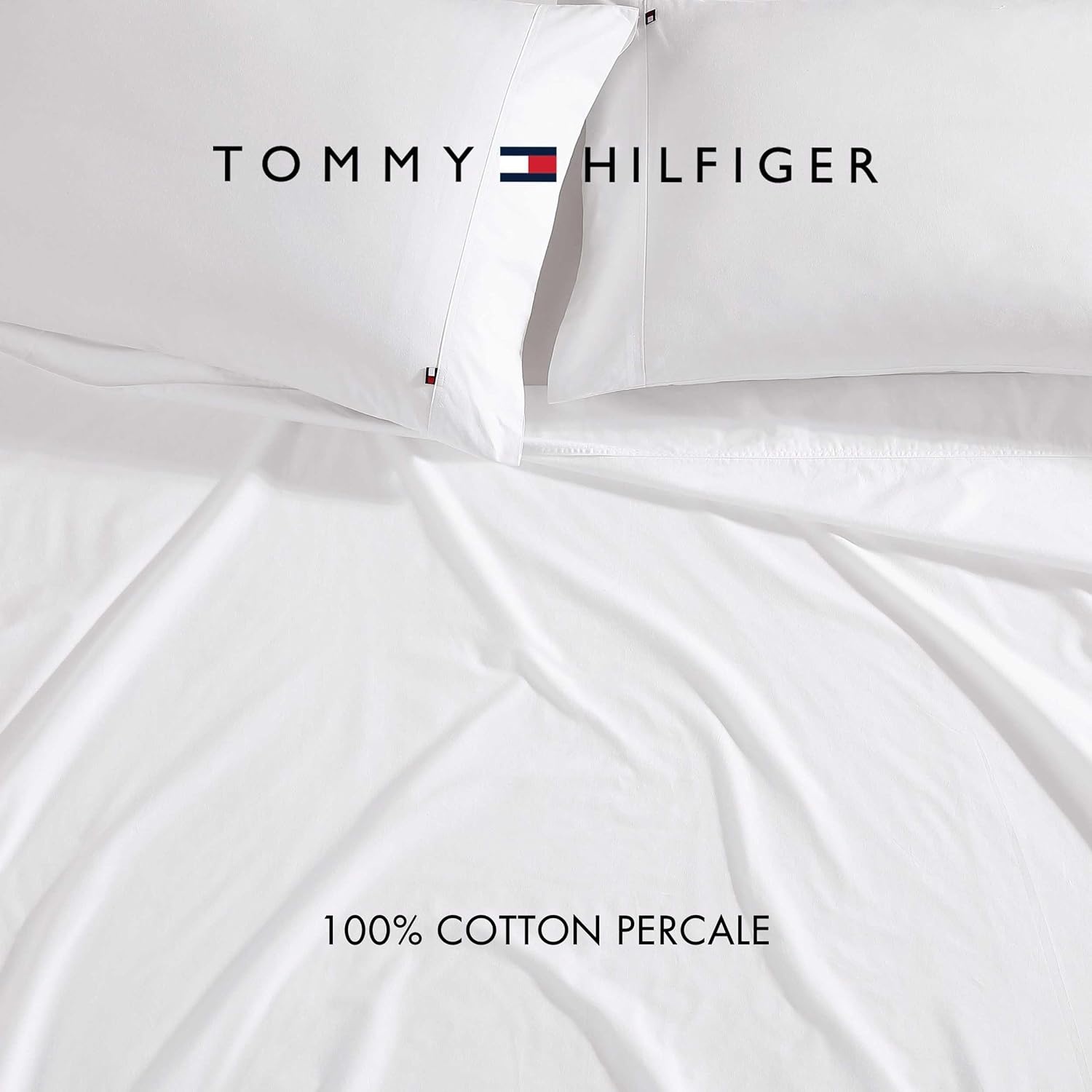 image:imageTommy Hilfiger Twin Size Sheets Set Crisp amp Tailored Cooling Sheets with a Cotton Percale Lightweight Feel Bed Sheets with Matching Pillowcase amp Fitted Sheet Cass Park Mix GreenSolid White