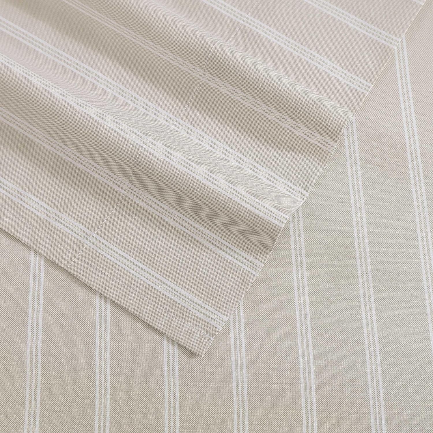 image:imageTommy Hilfiger Twin Size Sheets Set Crisp amp Tailored Cooling Sheets with a Cotton Percale Lightweight Feel Bed Sheets with Matching Pillowcase amp Fitted Sheet Cass Park Mix GreenEffortless Stripe Beige