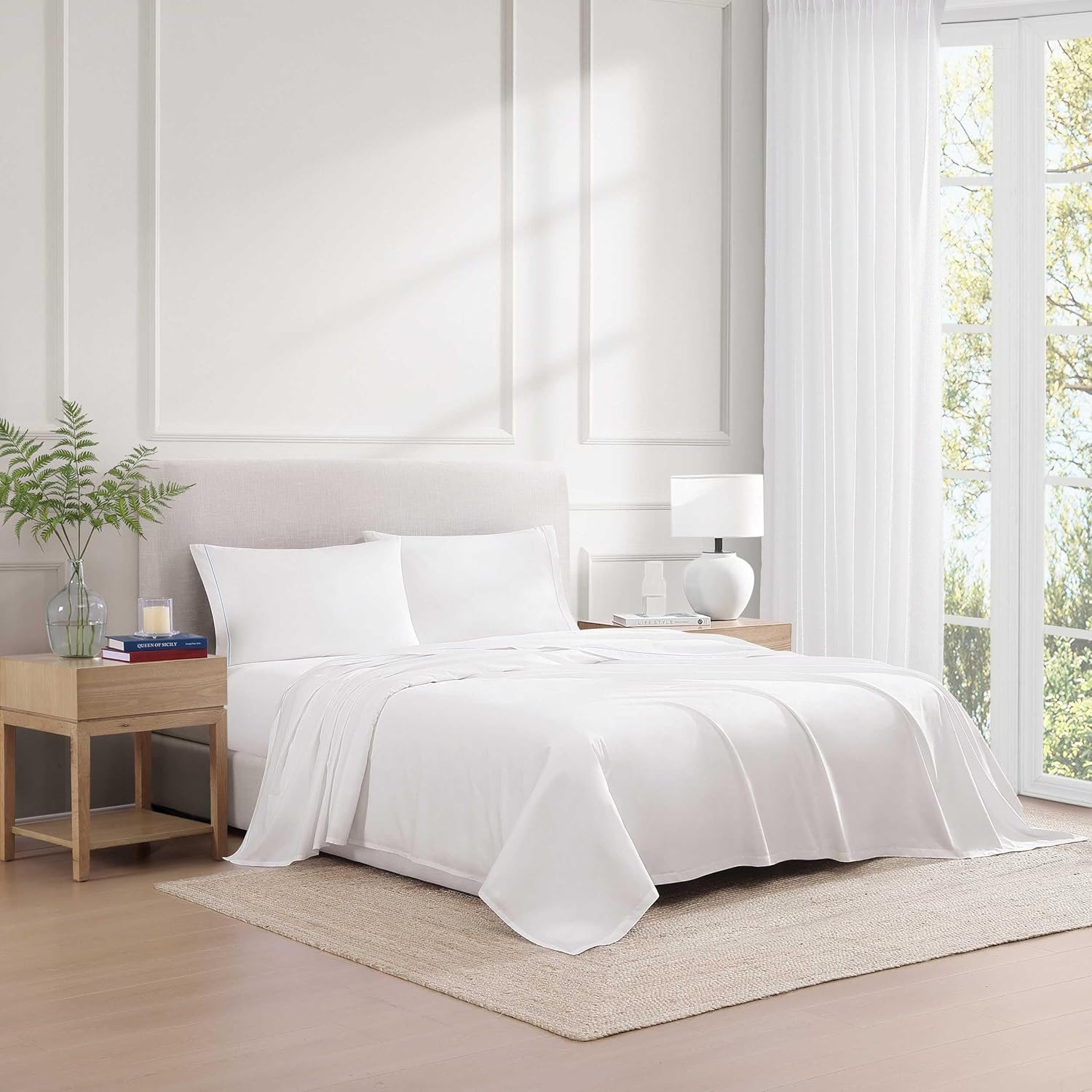 image:imageTommy Hilfiger Twin Size Sheets Set Crisp amp Tailored Cooling Sheets with a Cotton Percale Lightweight Feel Bed Sheets with Matching Pillowcase amp Fitted Sheet Cass Park Mix GreenSolid WhiteBlue