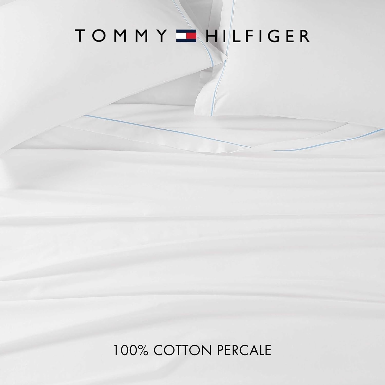 image:imageTommy Hilfiger Twin Size Sheets Set Crisp amp Tailored Cooling Sheets with a Cotton Percale Lightweight Feel Bed Sheets with Matching Pillowcase amp Fitted Sheet Cass Park Mix GreenSolid WhiteBlue