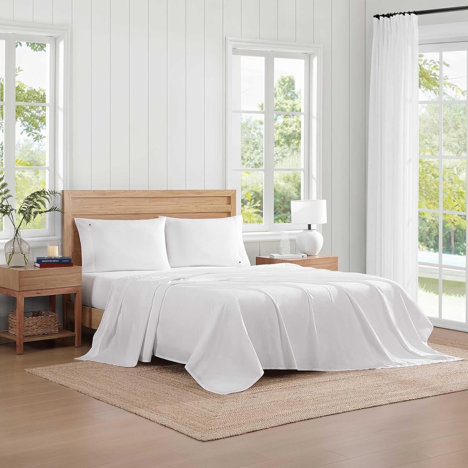 image:imageTommy Hilfiger Twin Size Sheets Set Crisp amp Tailored Cooling Sheets with a Cotton Percale Lightweight Feel Bed Sheets with Matching Pillowcase amp Fitted Sheet Cass Park Mix GreenSolid White