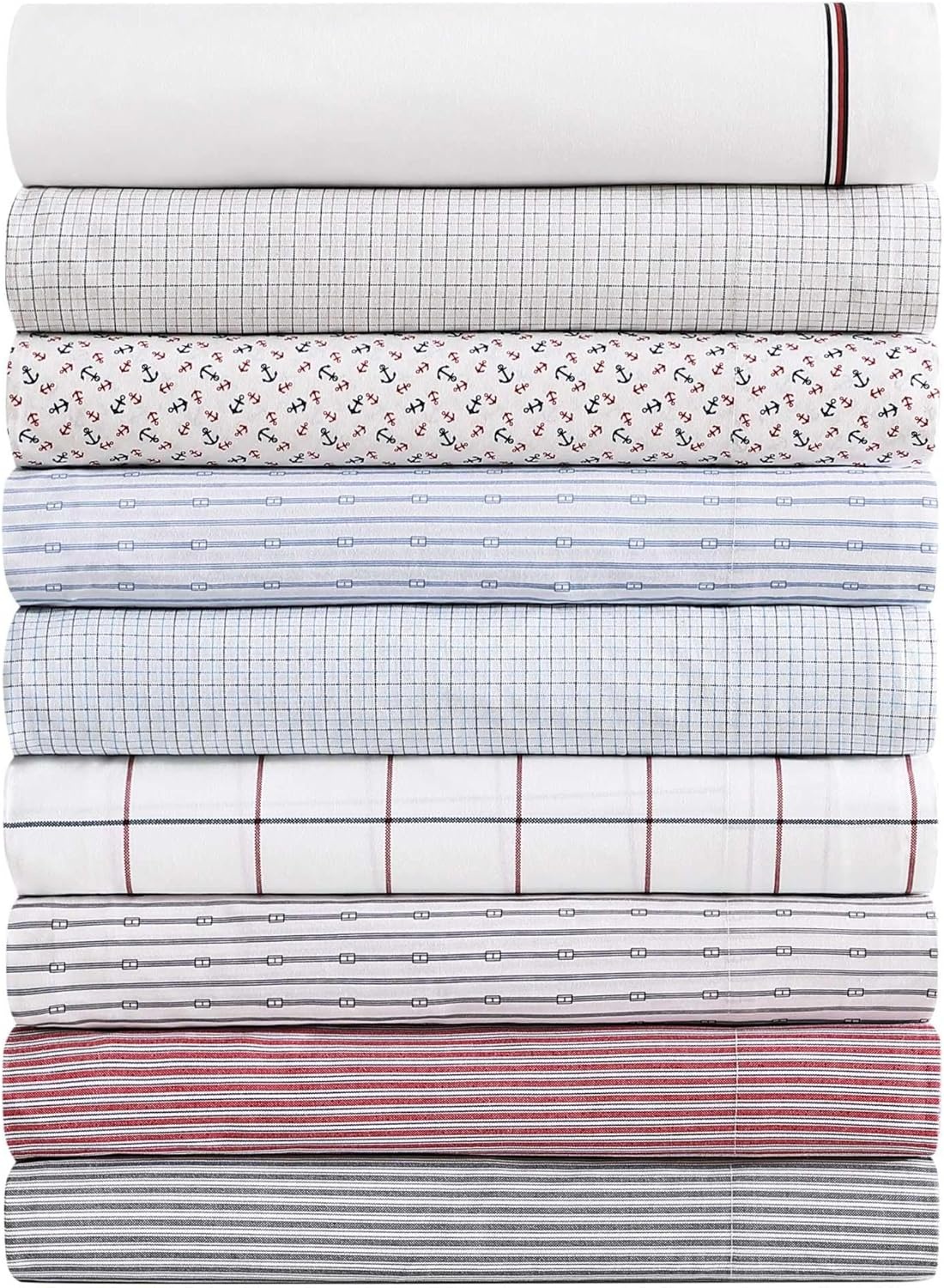 image:imageTommy Hilfiger Twin Size Sheets Set Crisp amp Tailored Cooling Sheets with a Cotton Percale Lightweight Feel Bed Sheets with Matching Pillowcase amp Fitted Sheet Cass Park Mix GreenAtlantic Anchors Red