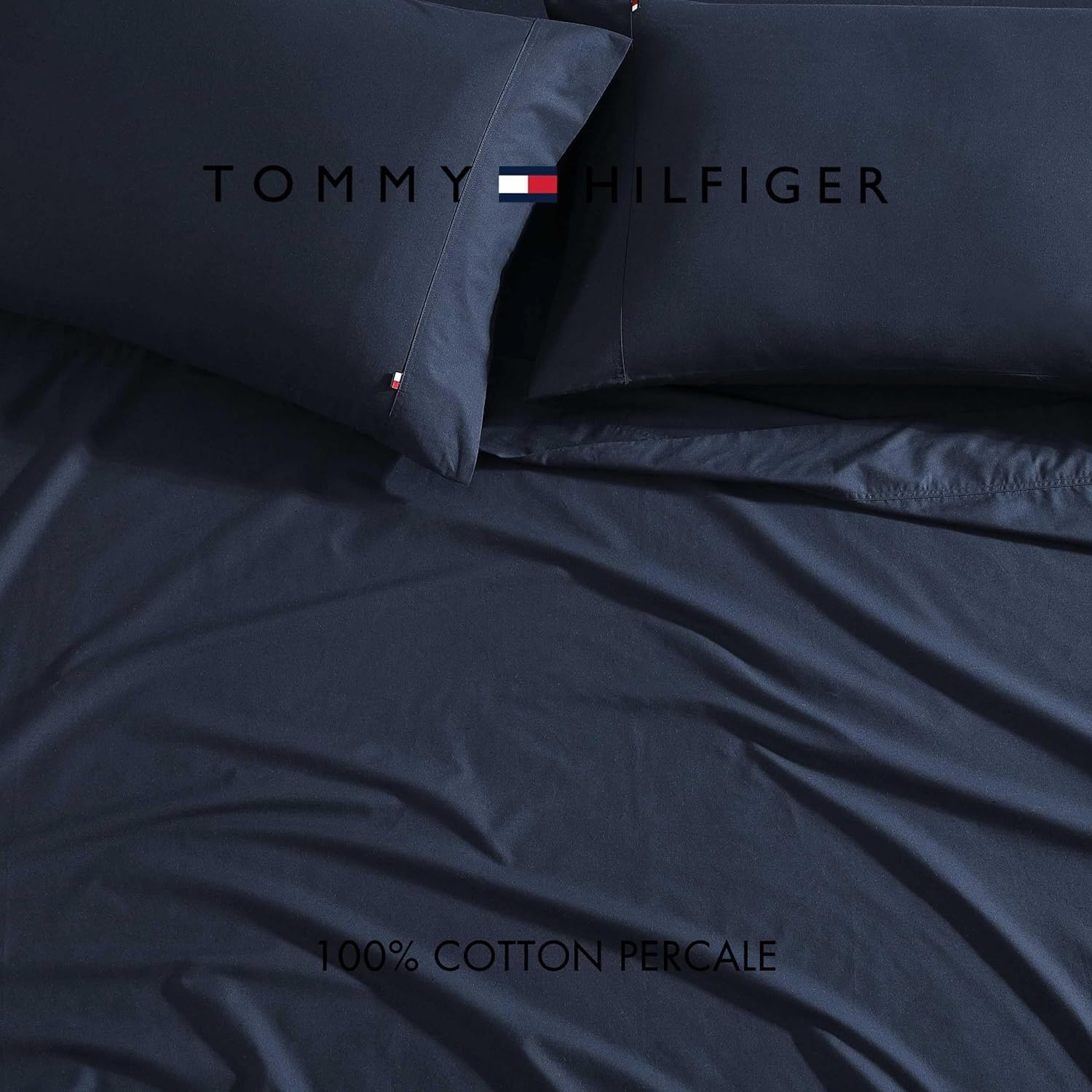 image:imageTommy Hilfiger Twin Size Sheets Set Crisp amp Tailored Cooling Sheets with a Cotton Percale Lightweight Feel Bed Sheets with Matching Pillowcase amp Fitted Sheet Cass Park Mix GreenSolid Navy