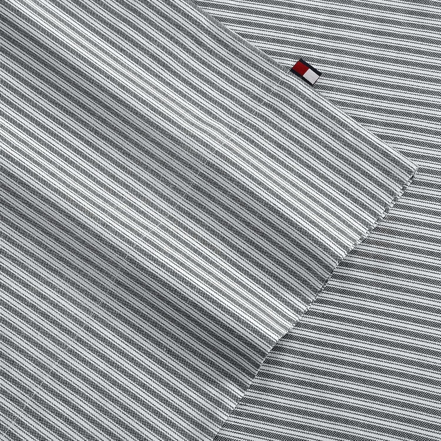 image:imageTommy Hilfiger Twin Size Sheets Set Crisp amp Tailored Cooling Sheets with a Cotton Percale Lightweight Feel Bed Sheets with Matching Pillowcase amp Fitted Sheet Cass Park Mix GreenHighland Ticking Stripe Navy