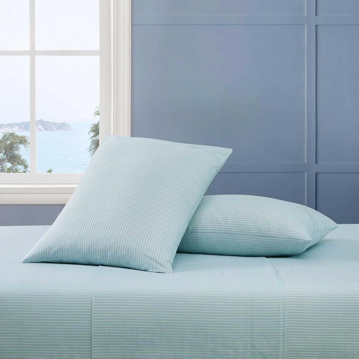 image:imageTommy Hilfiger Twin Size Sheets Set Crisp amp Tailored Cooling Sheets with a Cotton Percale Lightweight Feel Bed Sheets with Matching Pillowcase amp Fitted Sheet Cass Park Mix GreenHighland Ticking Stripe Green