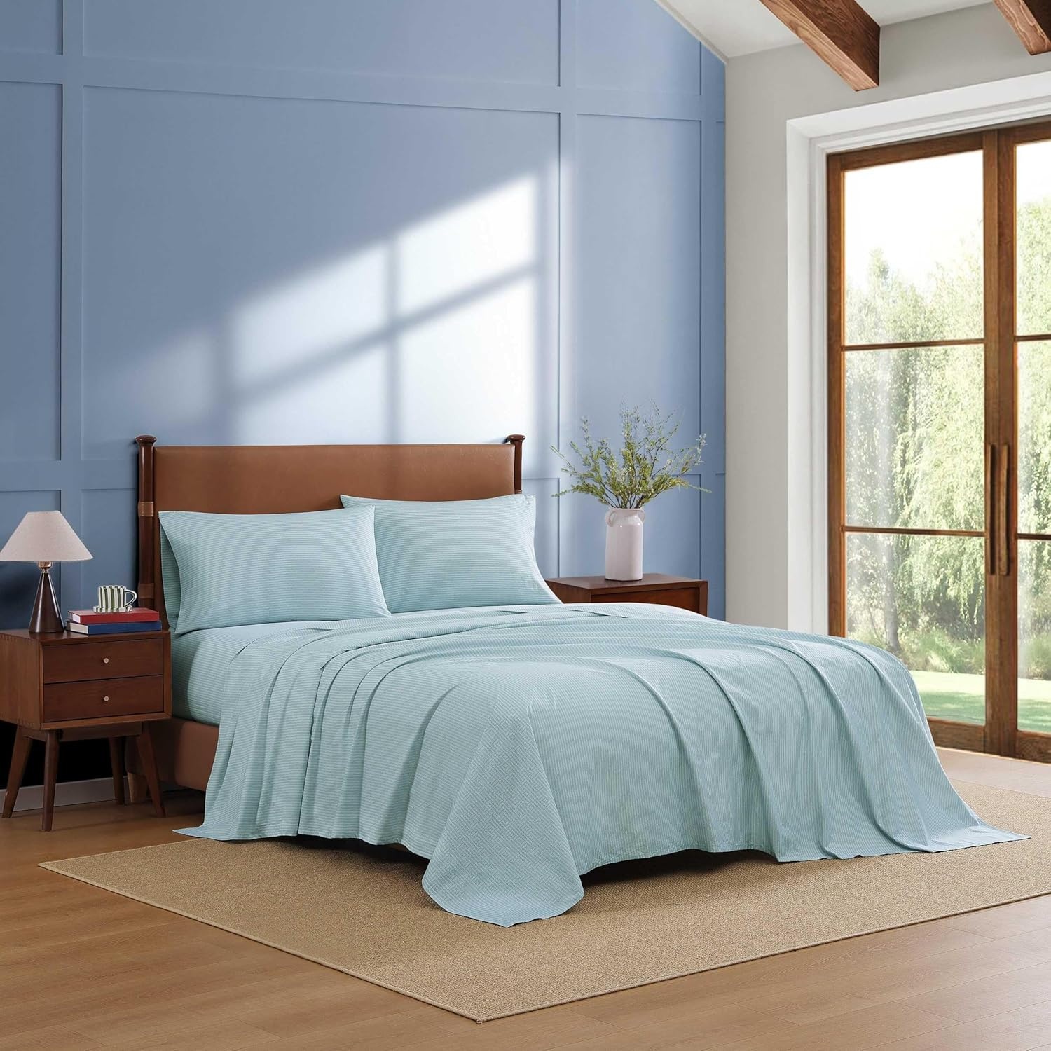 image:imageTommy Hilfiger Twin Size Sheets Set Crisp amp Tailored Cooling Sheets with a Cotton Percale Lightweight Feel Bed Sheets with Matching Pillowcase amp Fitted Sheet Cass Park Mix GreenHighland Ticking Stripe Green
