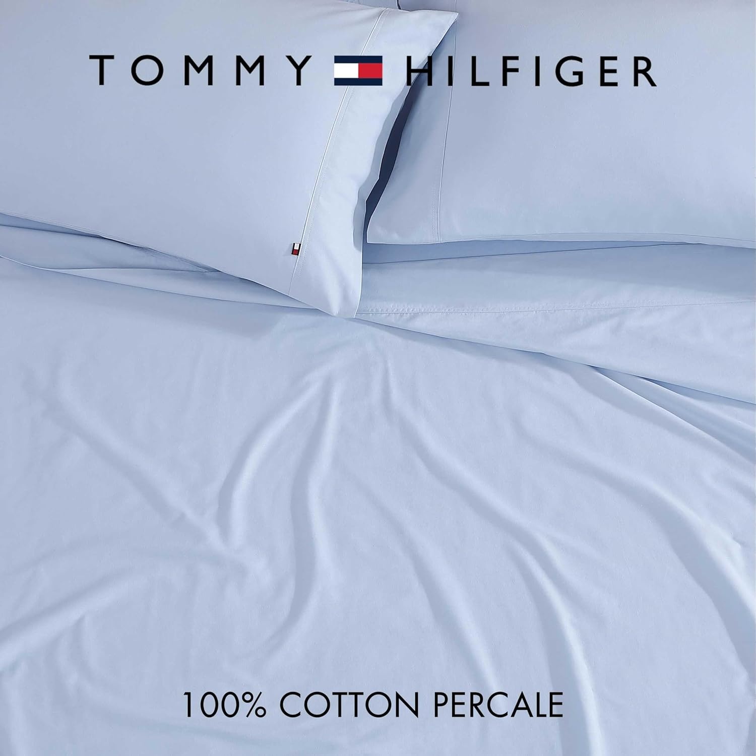 image:imageTommy Hilfiger Twin Size Sheets Set Crisp amp Tailored Cooling Sheets with a Cotton Percale Lightweight Feel Bed Sheets with Matching Pillowcase amp Fitted Sheet Cass Park Mix GreenSolid Blue