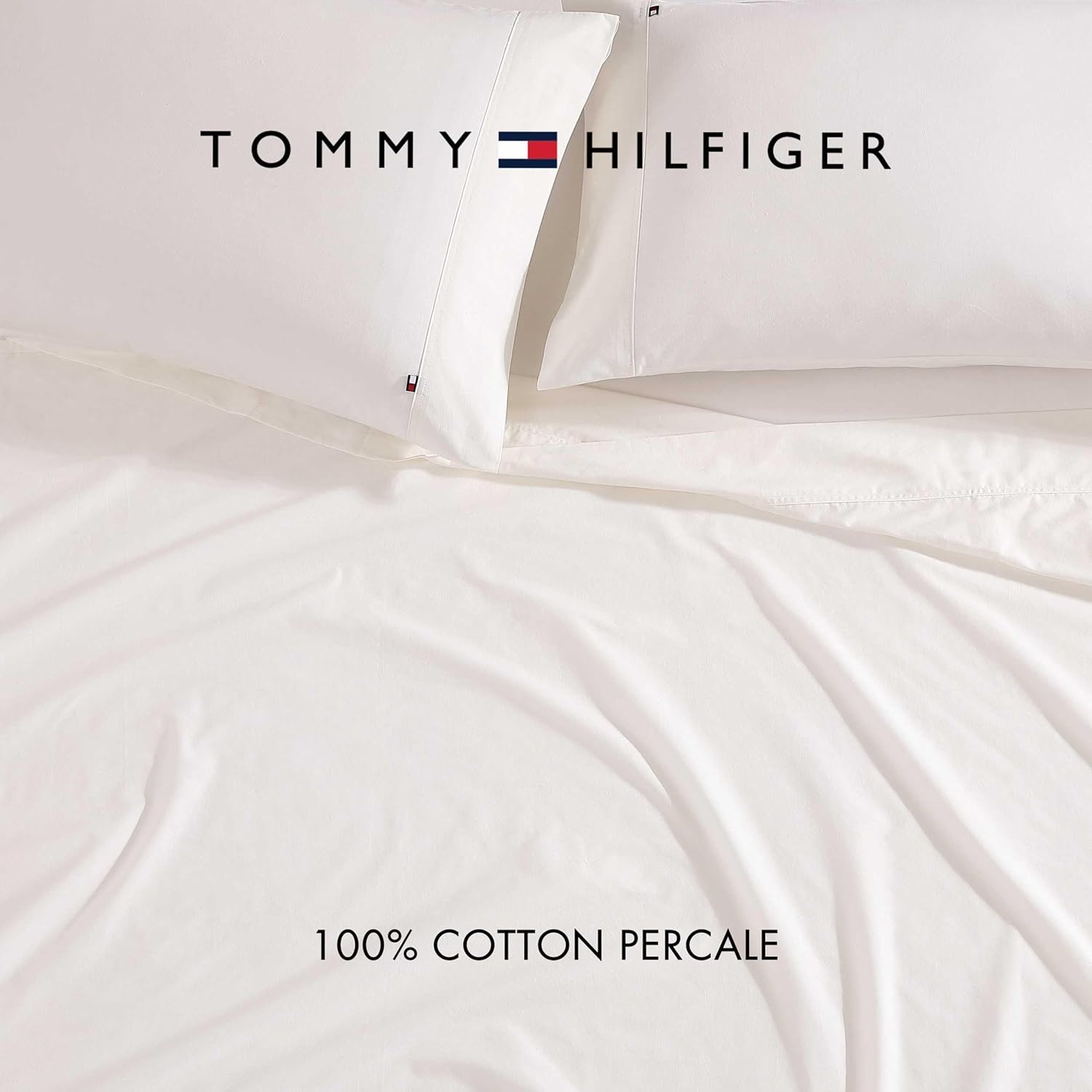 image:imageTommy Hilfiger Twin Size Sheets Set Crisp amp Tailored Cooling Sheets with a Cotton Percale Lightweight Feel Bed Sheets with Matching Pillowcase amp Fitted Sheet Cass Park Mix GreenSolid Ivory