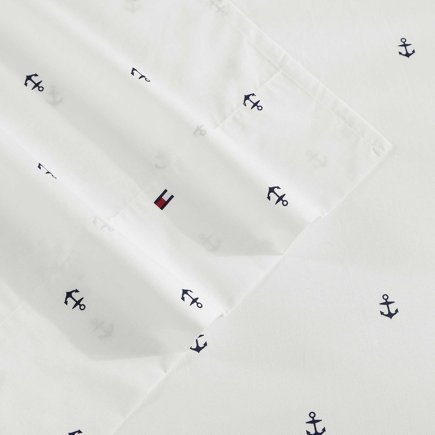 image:imageTommy Hilfiger Twin Size Sheets Set Crisp amp Tailored Cooling Sheets with a Cotton Percale Lightweight Feel Bed Sheets with Matching Pillowcase amp Fitted Sheet Cass Park Mix GreenAnchor and Flag Blue