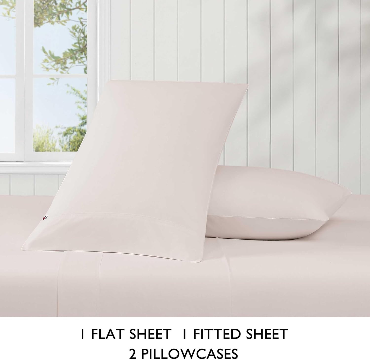 image:imageTommy Hilfiger Twin Size Sheets Set Crisp amp Tailored Cooling Sheets with a Cotton Percale Lightweight Feel Bed Sheets with Matching Pillowcase amp Fitted Sheet Cass Park Mix GreenSolid Ivory
