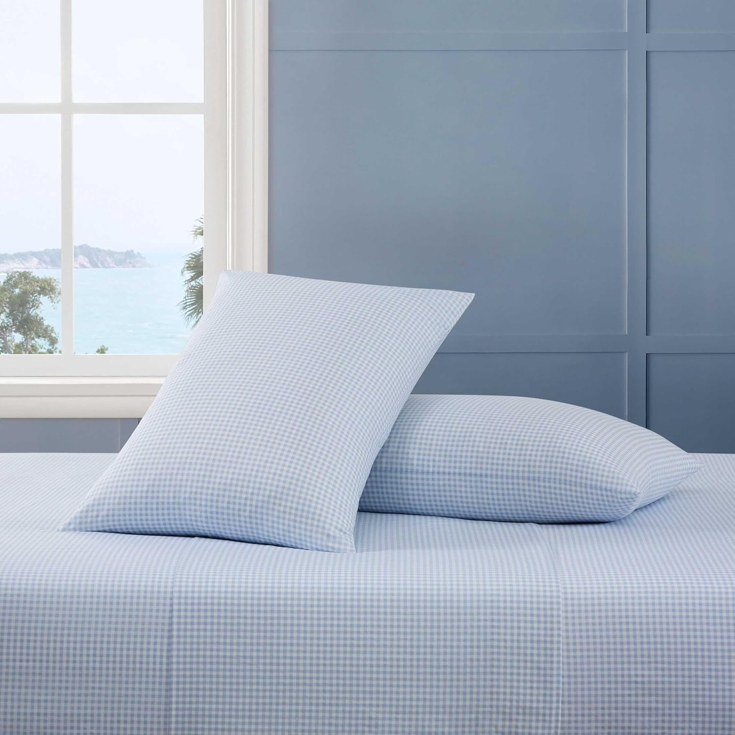 image:imageTommy Hilfiger Twin Size Sheets Set Crisp amp Tailored Cooling Sheets with a Cotton Percale Lightweight Feel Bed Sheets with Matching Pillowcase amp Fitted Sheet Cass Park Mix GreenGardena Check Blue