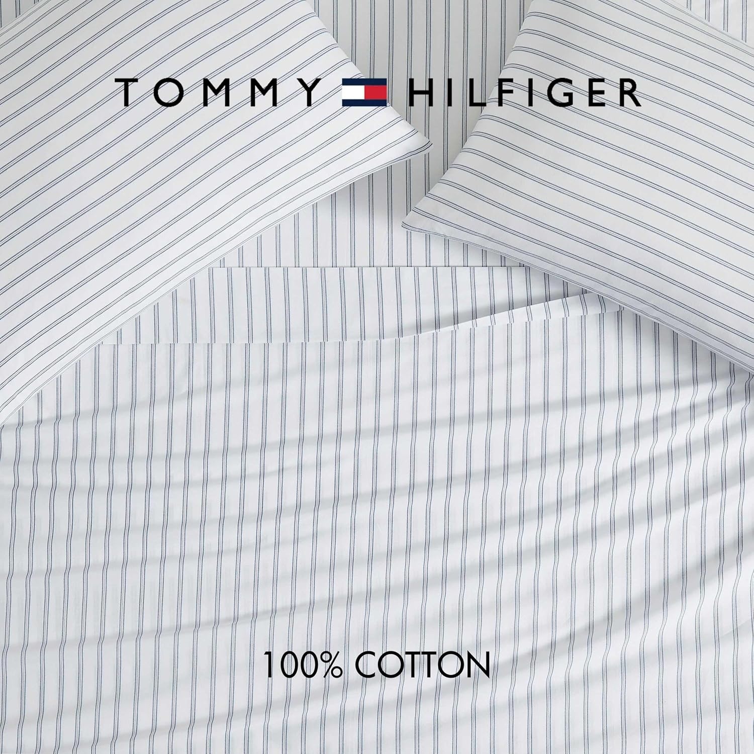 image:imageTommy Hilfiger Twin Size Sheets Set Crisp amp Tailored Cooling Sheets with a Cotton Percale Lightweight Feel Bed Sheets with Matching Pillowcase amp Fitted Sheet Cass Park Mix GreenJoshua Tree Stripe Blue