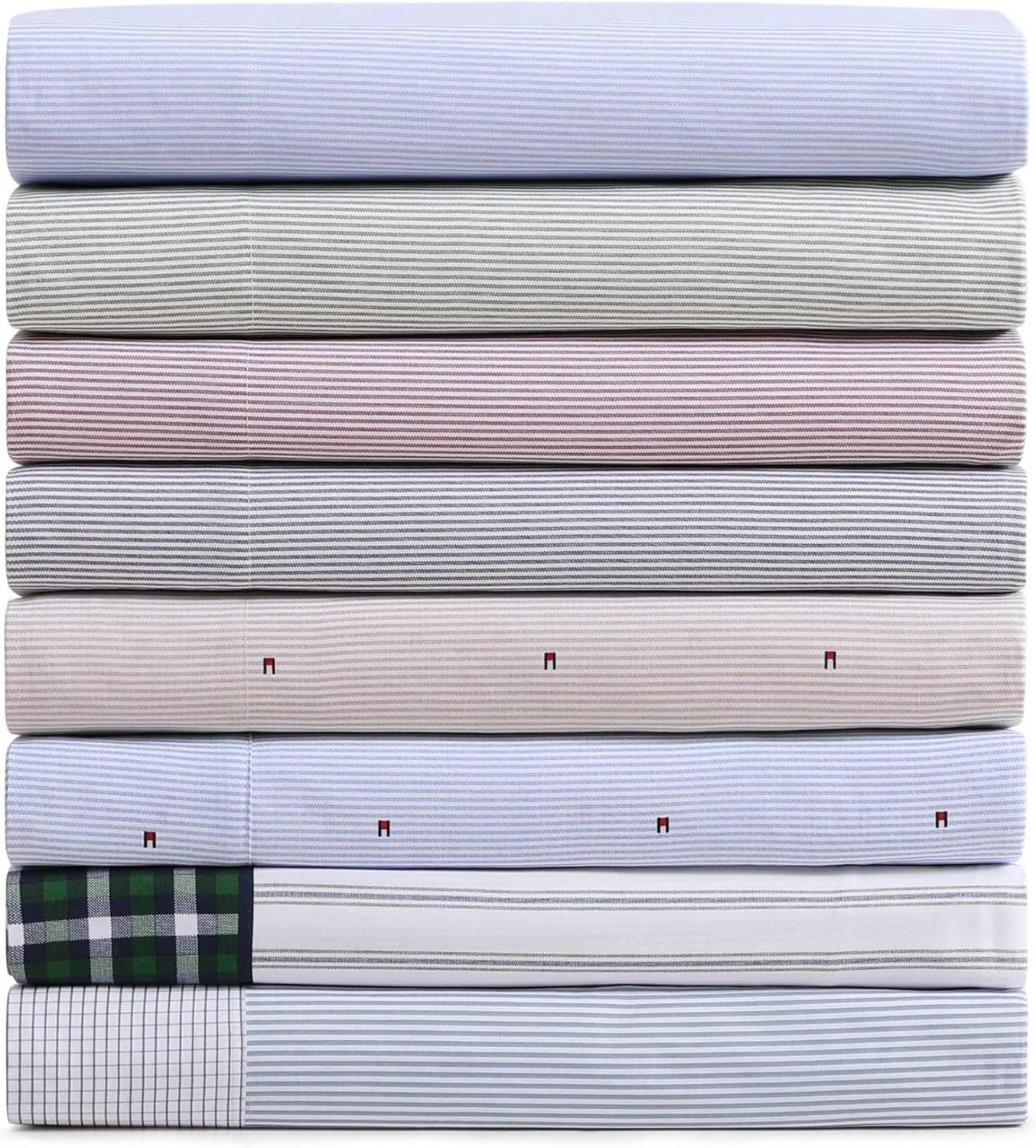 image:imageTommy Hilfiger Twin Size Sheets Set Crisp amp Tailored Cooling Sheets with a Cotton Percale Lightweight Feel Bed Sheets with Matching Pillowcase amp Fitted Sheet Cass Park Mix GreenIthaca Stipe Blue