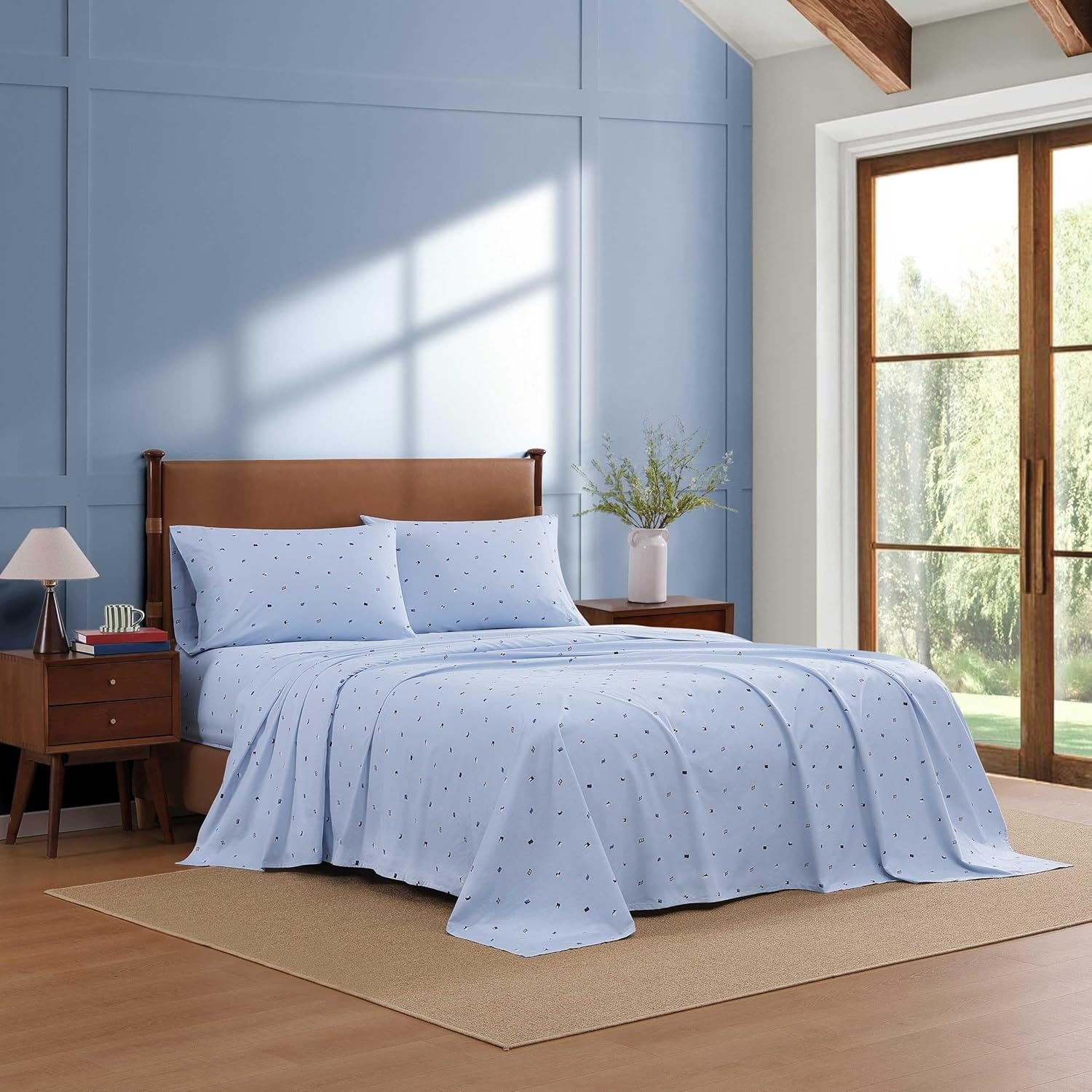 image:imageTommy Hilfiger Twin Size Sheets Set Crisp amp Tailored Cooling Sheets with a Cotton Percale Lightweight Feel Bed Sheets with Matching Pillowcase amp Fitted Sheet Cass Park Mix GreenNautical Flag Blue