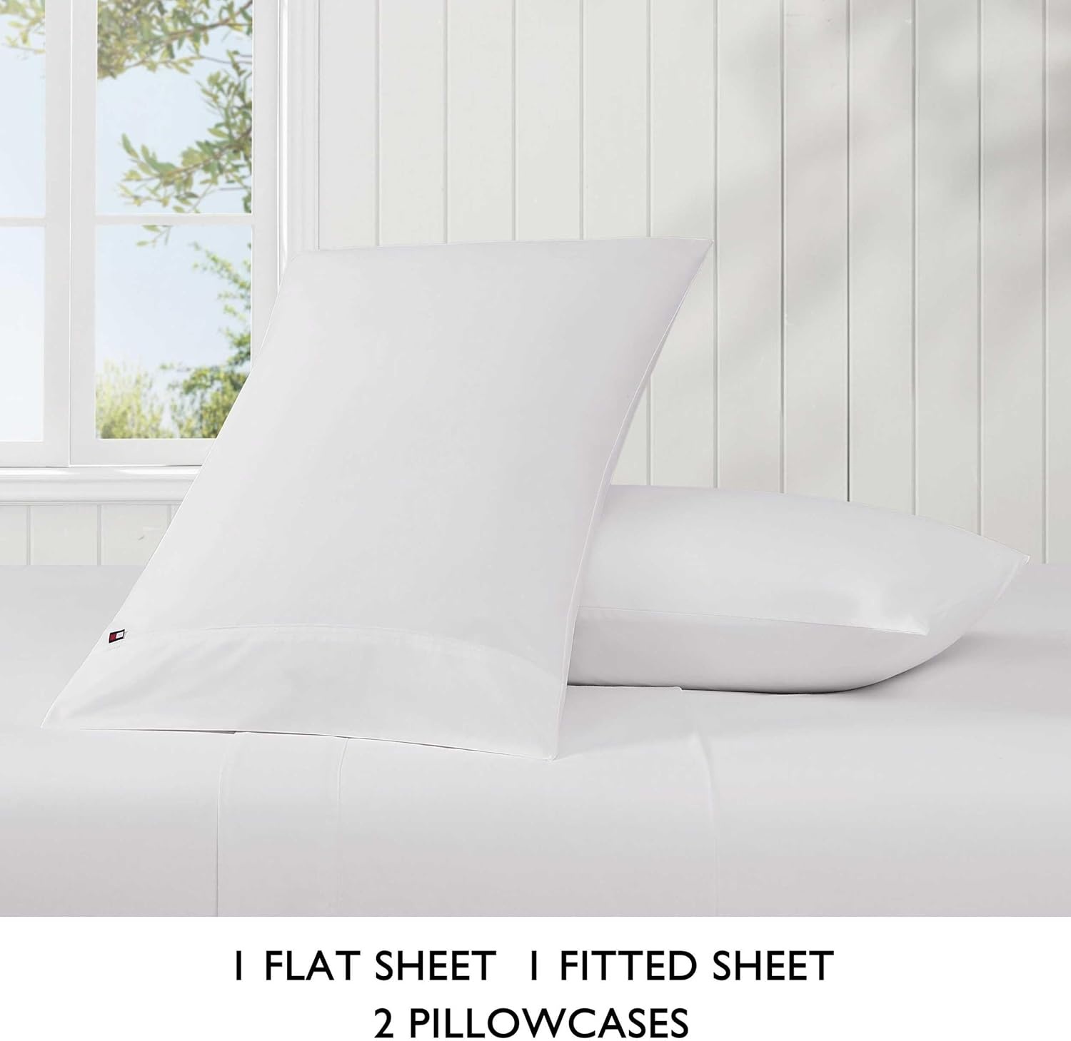 image:imageTommy Hilfiger Twin Size Sheets Set Crisp amp Tailored Cooling Sheets with a Cotton Percale Lightweight Feel Bed Sheets with Matching Pillowcase amp Fitted Sheet Cass Park Mix GreenSolid White