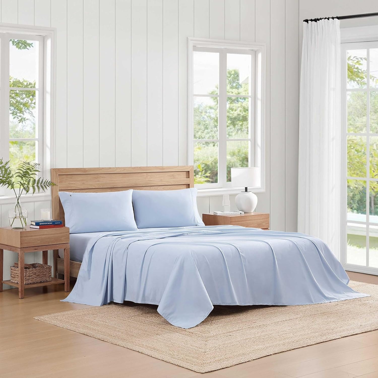 image:imageTommy Hilfiger Twin Size Sheets Set Crisp amp Tailored Cooling Sheets with a Cotton Percale Lightweight Feel Bed Sheets with Matching Pillowcase amp Fitted Sheet Cass Park Mix GreenSolid Blue