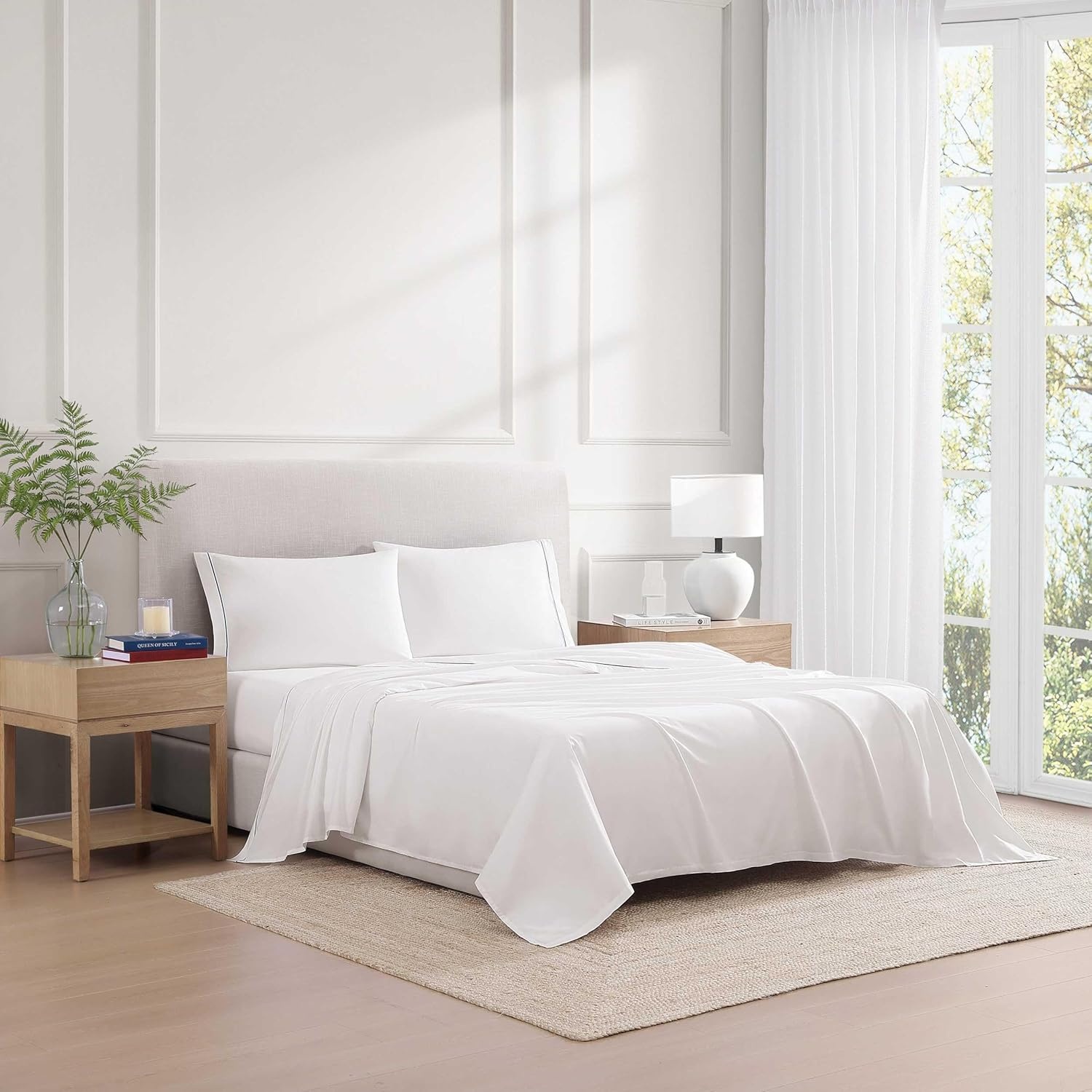image:imageTommy Hilfiger Twin Size Sheets Set Crisp amp Tailored Cooling Sheets with a Cotton Percale Lightweight Feel Bed Sheets with Matching Pillowcase amp Fitted Sheet Cass Park Mix GreenSolid WhiteNavy