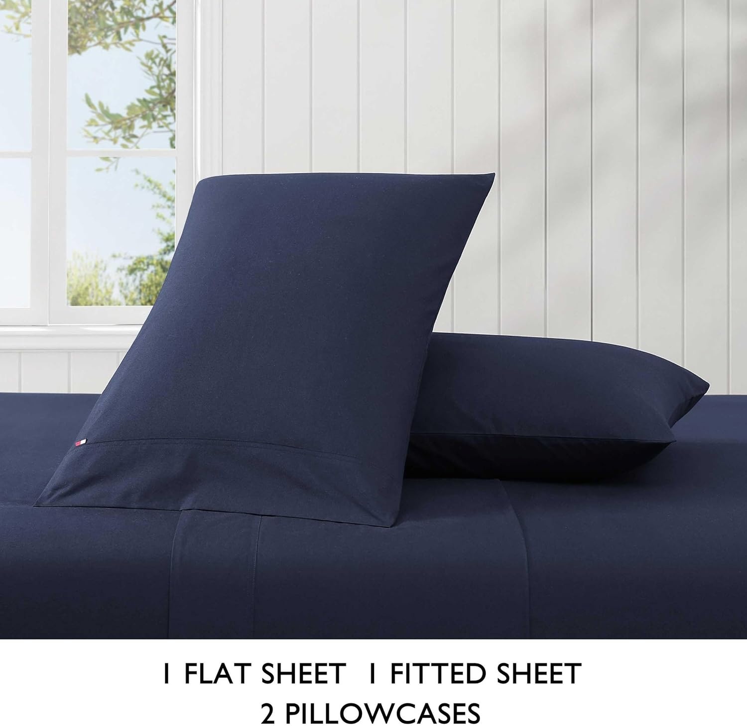 image:imageTommy Hilfiger Twin Size Sheets Set Crisp amp Tailored Cooling Sheets with a Cotton Percale Lightweight Feel Bed Sheets with Matching Pillowcase amp Fitted Sheet Cass Park Mix GreenSolid Navy