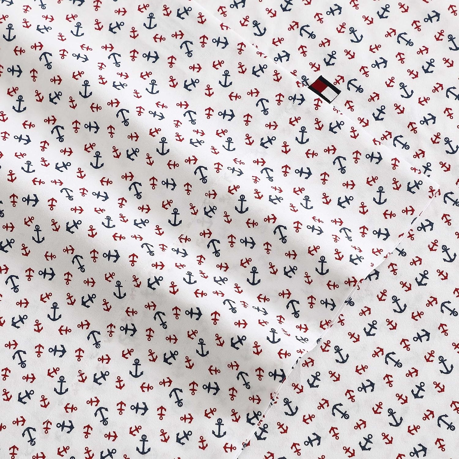image:imageTommy Hilfiger Twin Size Sheets Set Crisp amp Tailored Cooling Sheets with a Cotton Percale Lightweight Feel Bed Sheets with Matching Pillowcase amp Fitted Sheet Cass Park Mix GreenAtlantic Anchors Red