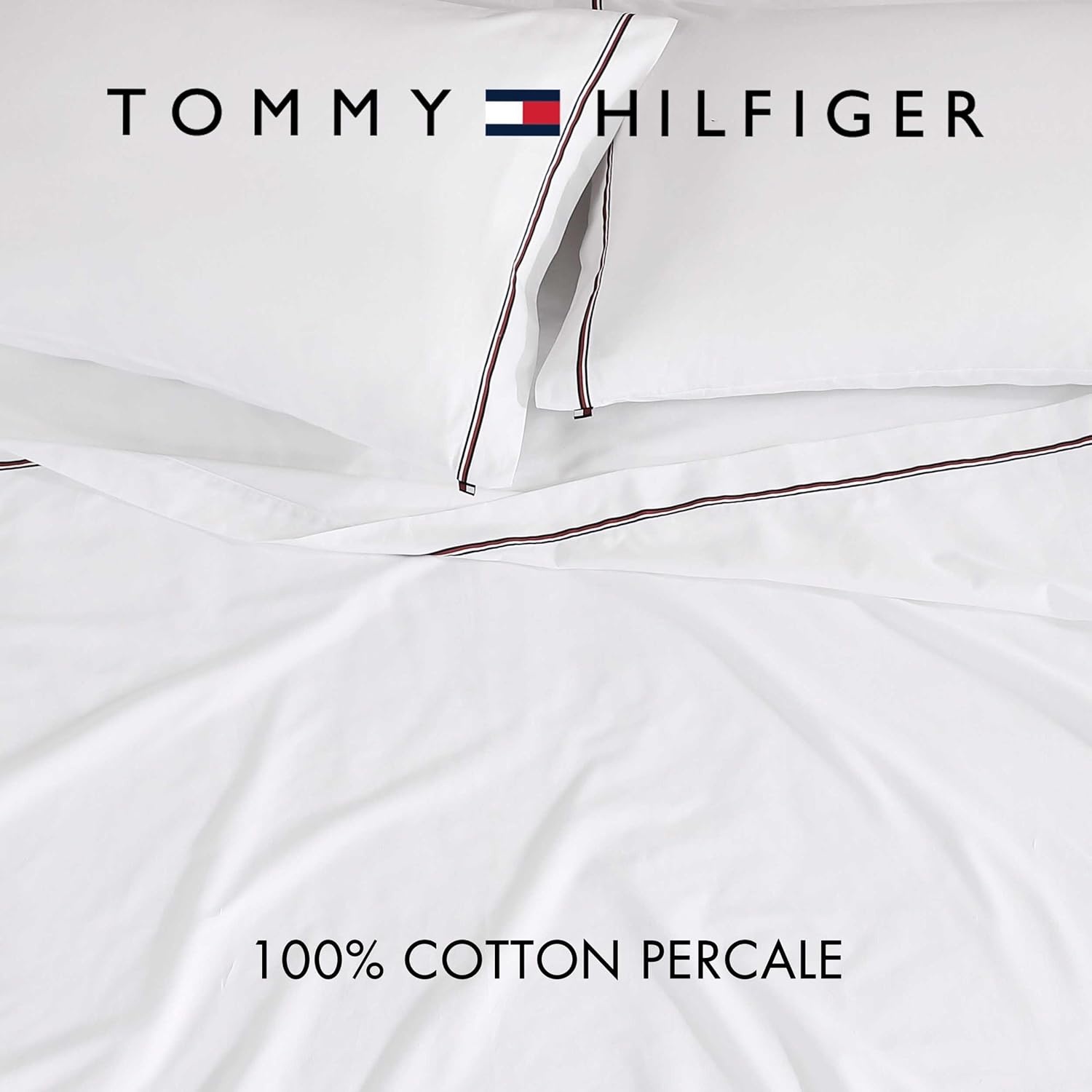 image:imageTommy Hilfiger Twin Size Sheets Set Crisp amp Tailored Cooling Sheets with a Cotton Percale Lightweight Feel Bed Sheets with Matching Pillowcase amp Fitted Sheet Cass Park Mix GreenGlobal Stripe Red