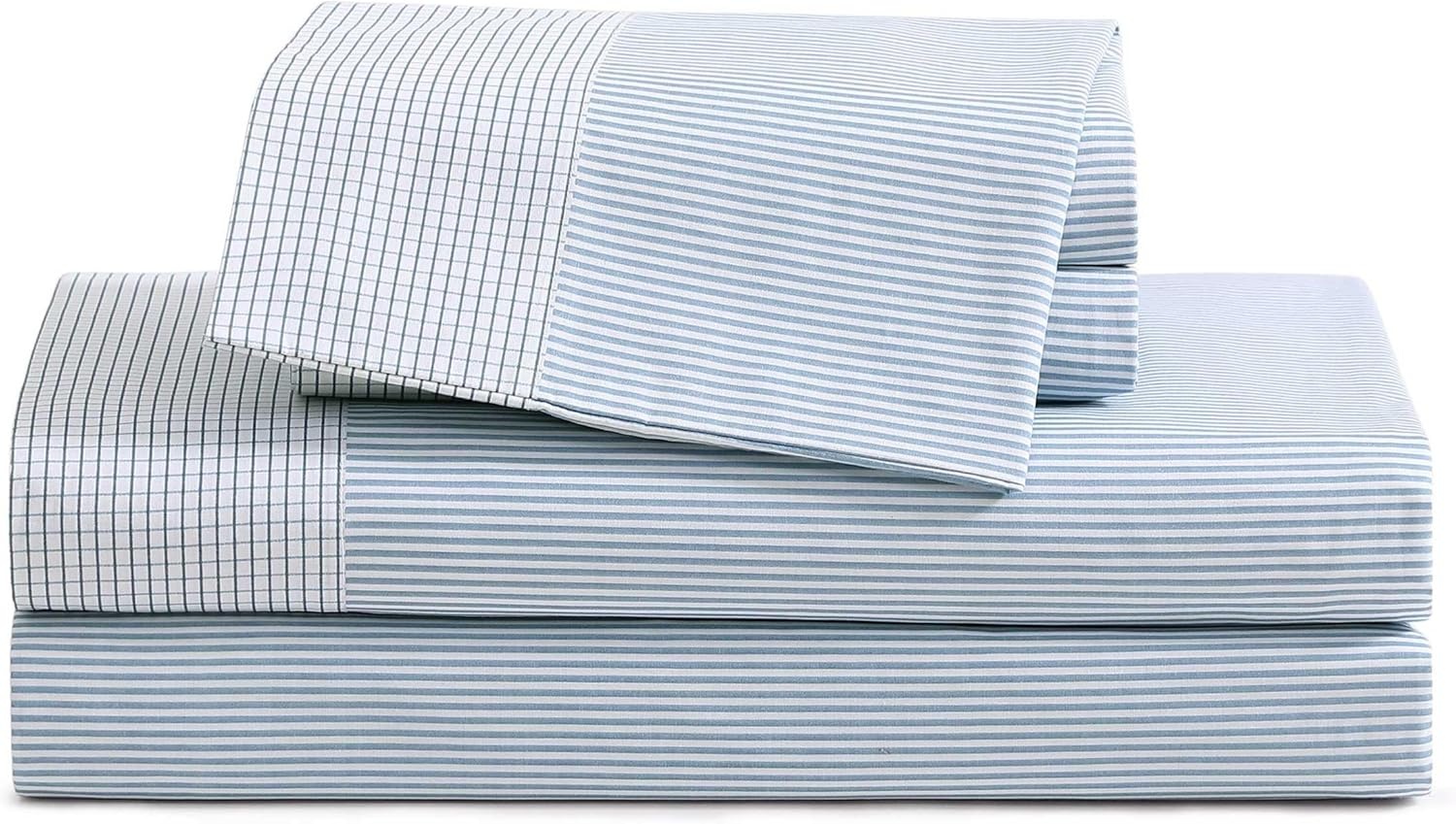image:imageTommy Hilfiger Twin Size Sheets Set Crisp amp Tailored Cooling Sheets with a Cotton Percale Lightweight Feel Bed Sheets with Matching Pillowcase amp Fitted Sheet Cass Park Mix GreenWilliamstown Stripe Blue