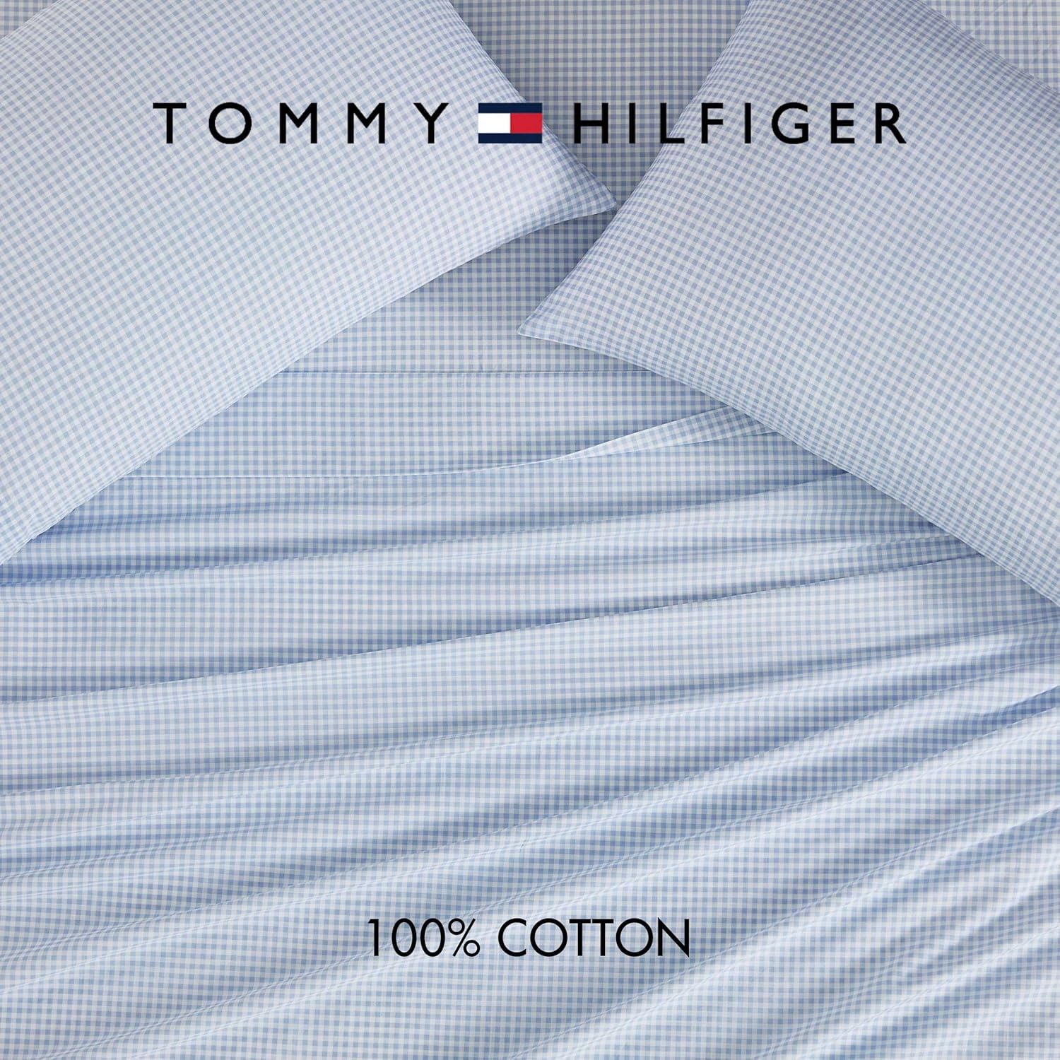 image:imageTommy Hilfiger Twin Size Sheets Set Crisp amp Tailored Cooling Sheets with a Cotton Percale Lightweight Feel Bed Sheets with Matching Pillowcase amp Fitted Sheet Cass Park Mix GreenGardena Check Blue