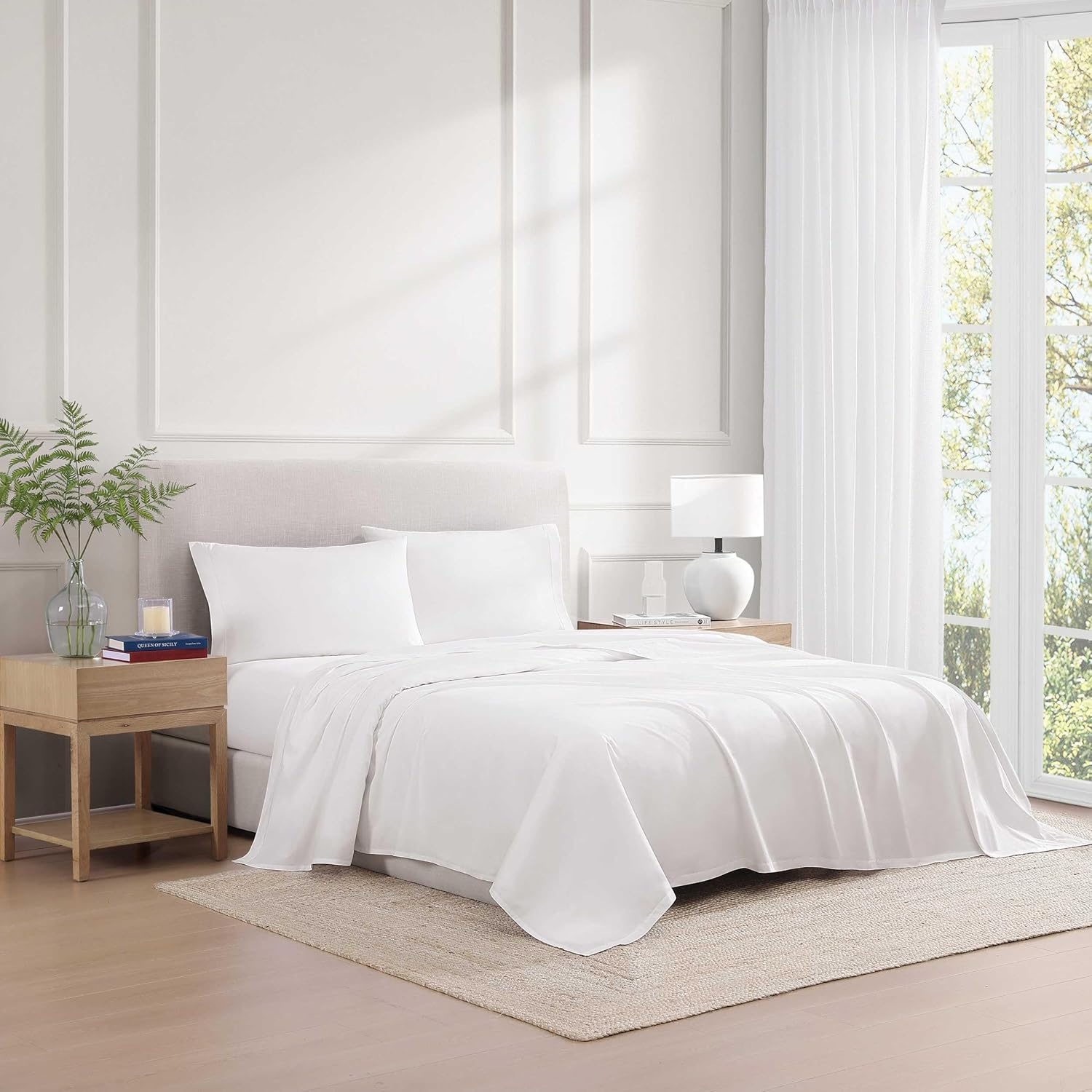 image:imageTommy Hilfiger Twin Size Sheets Set Crisp amp Tailored Cooling Sheets with a Cotton Percale Lightweight Feel Bed Sheets with Matching Pillowcase amp Fitted Sheet Cass Park Mix GreenWhite